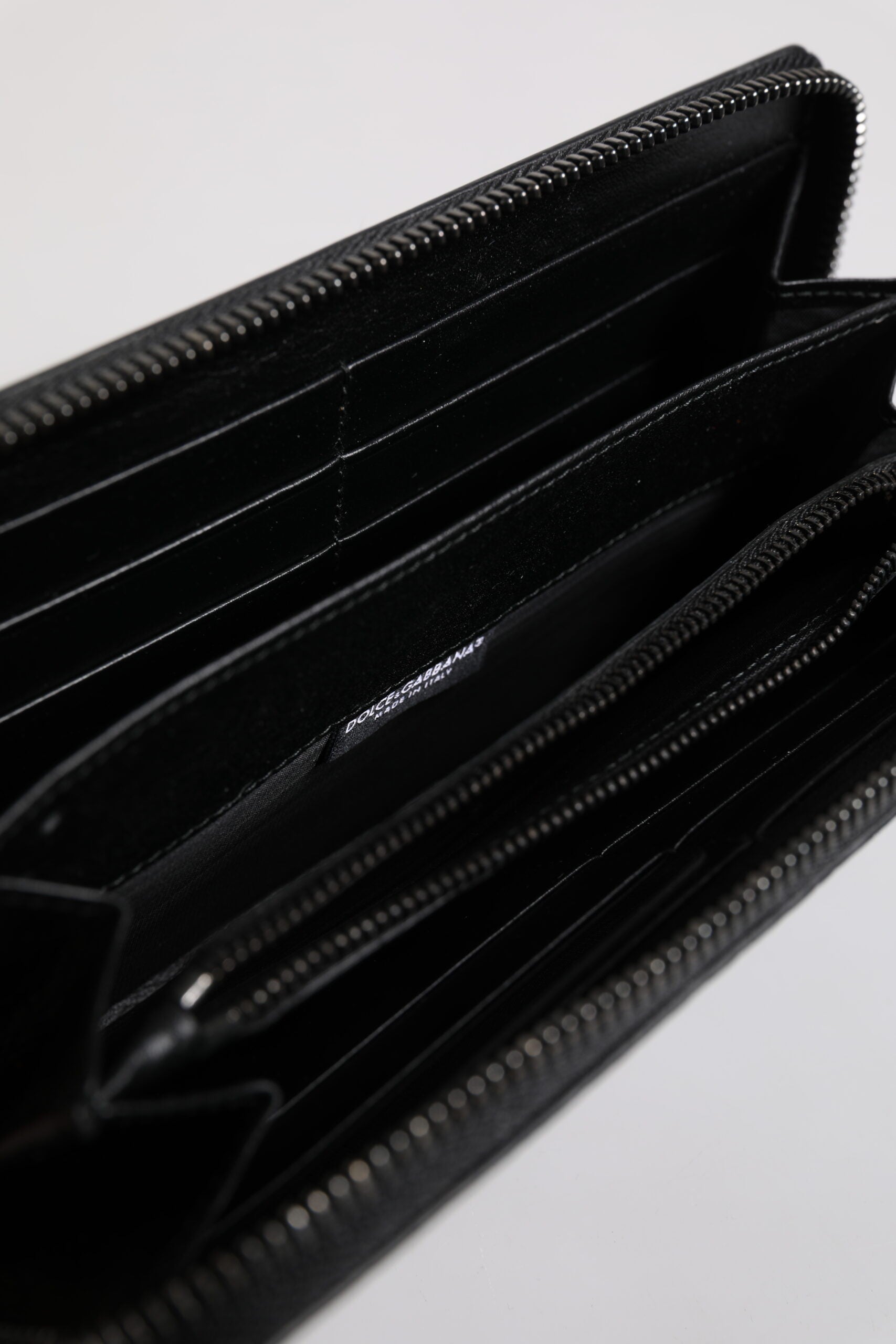 Black Leather Logo Plaque Zip Around Continental Wallet