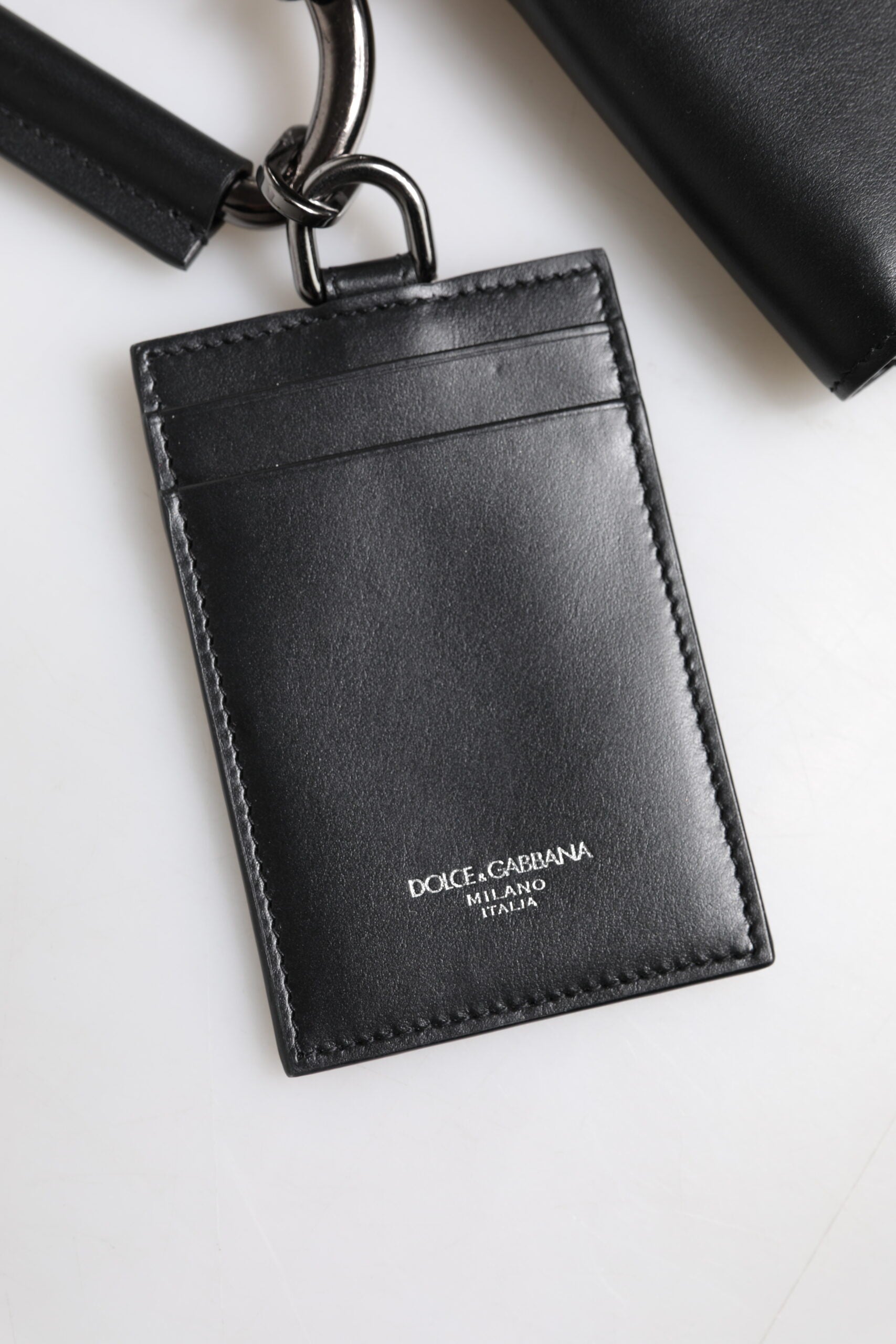 Black Leather Lanyard Zip Around Card Holder Wallet
