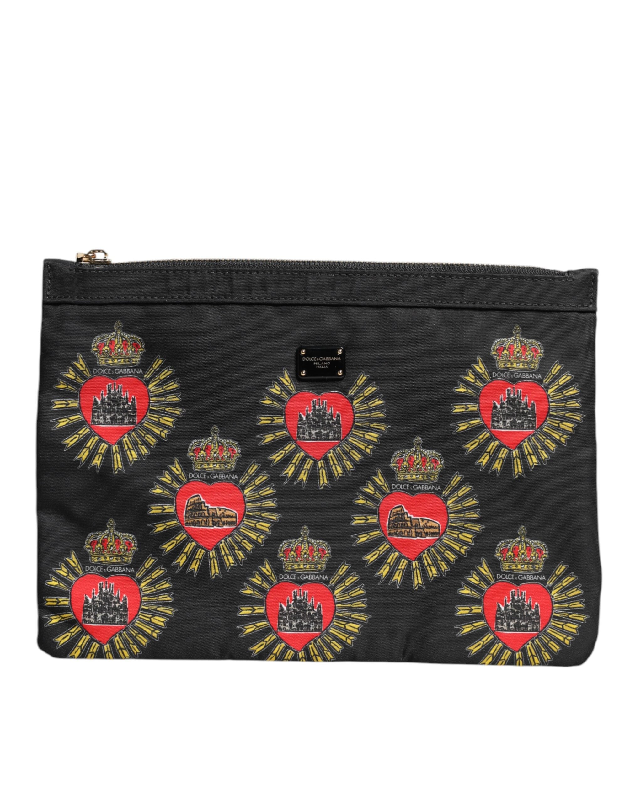 Black Red Nylon Sacred Heart Clutch Pouch Bag
