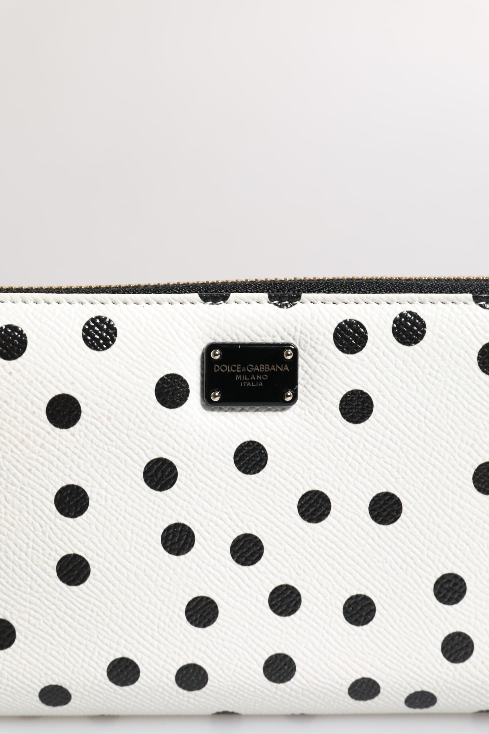 White Black Striped Leather Zip Around Continental Wallet