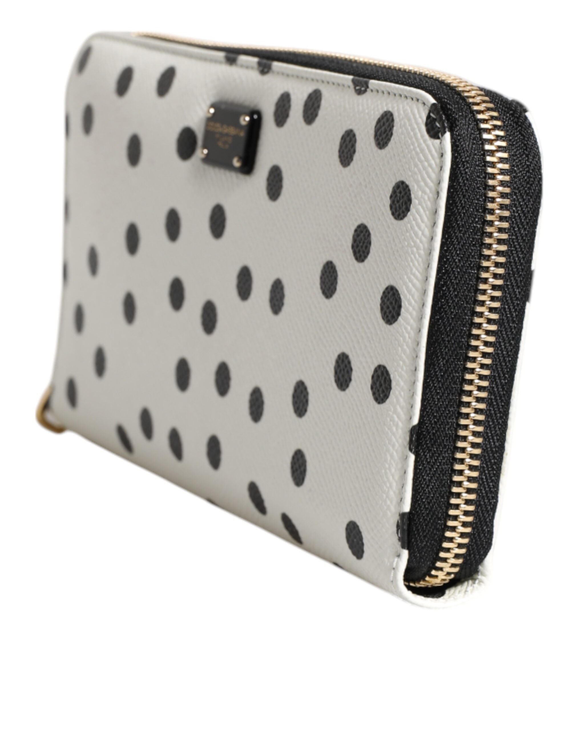 White Black Striped Leather Zip Around Continental Wallet