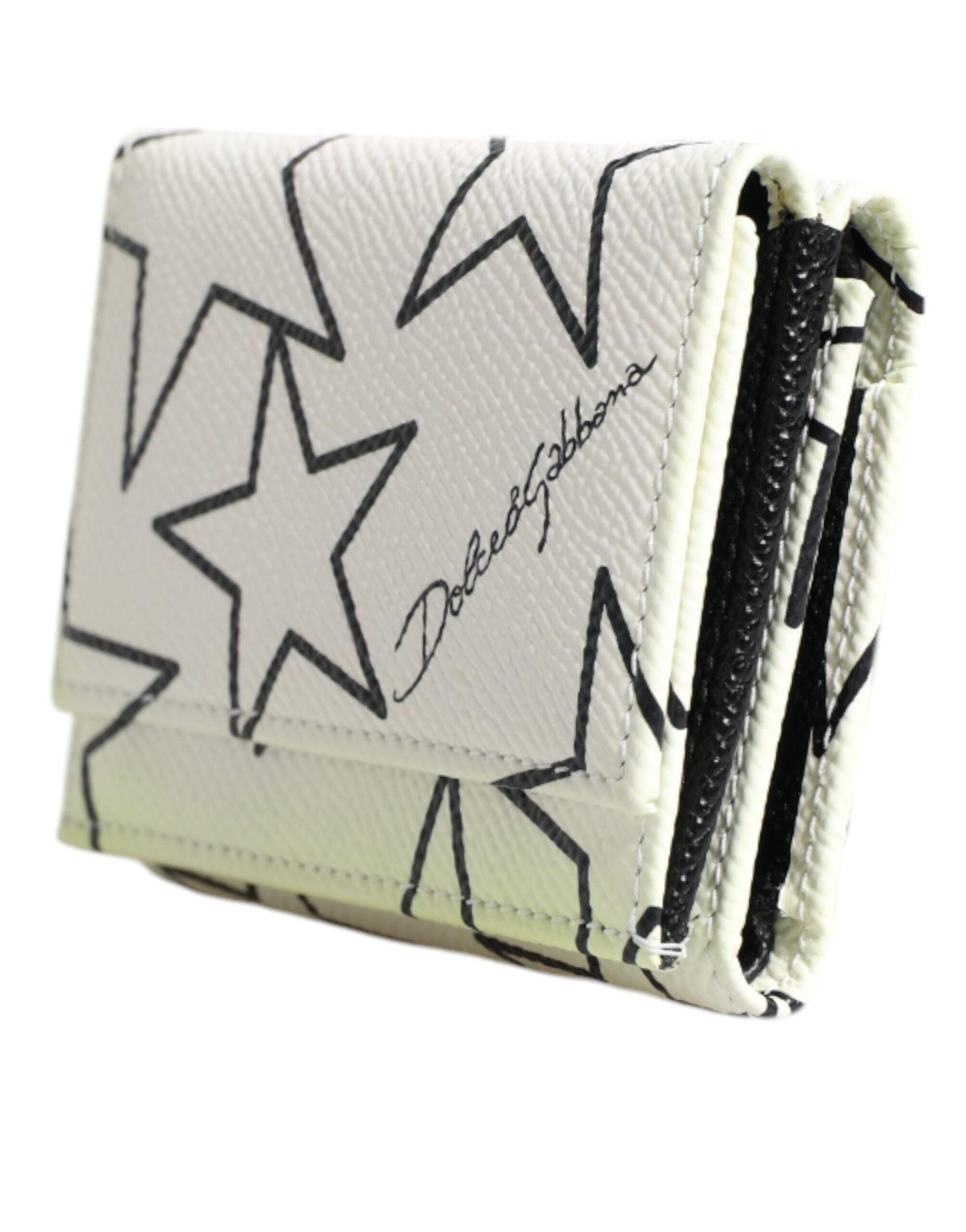 White Leather Trifold DG Star Print Card Holder Wallet