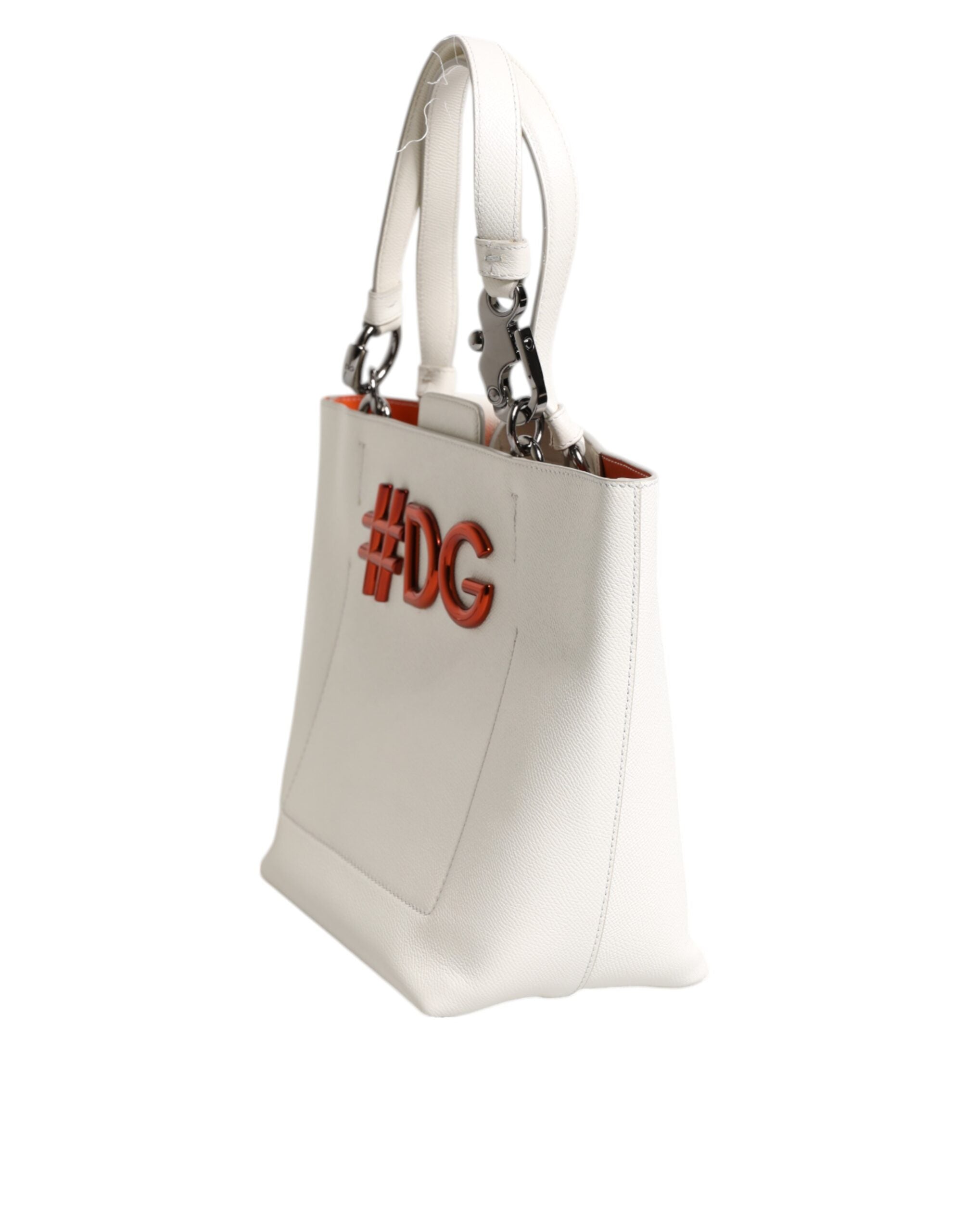 White Leather #DG BEATRICE Top Handle Tote Bag