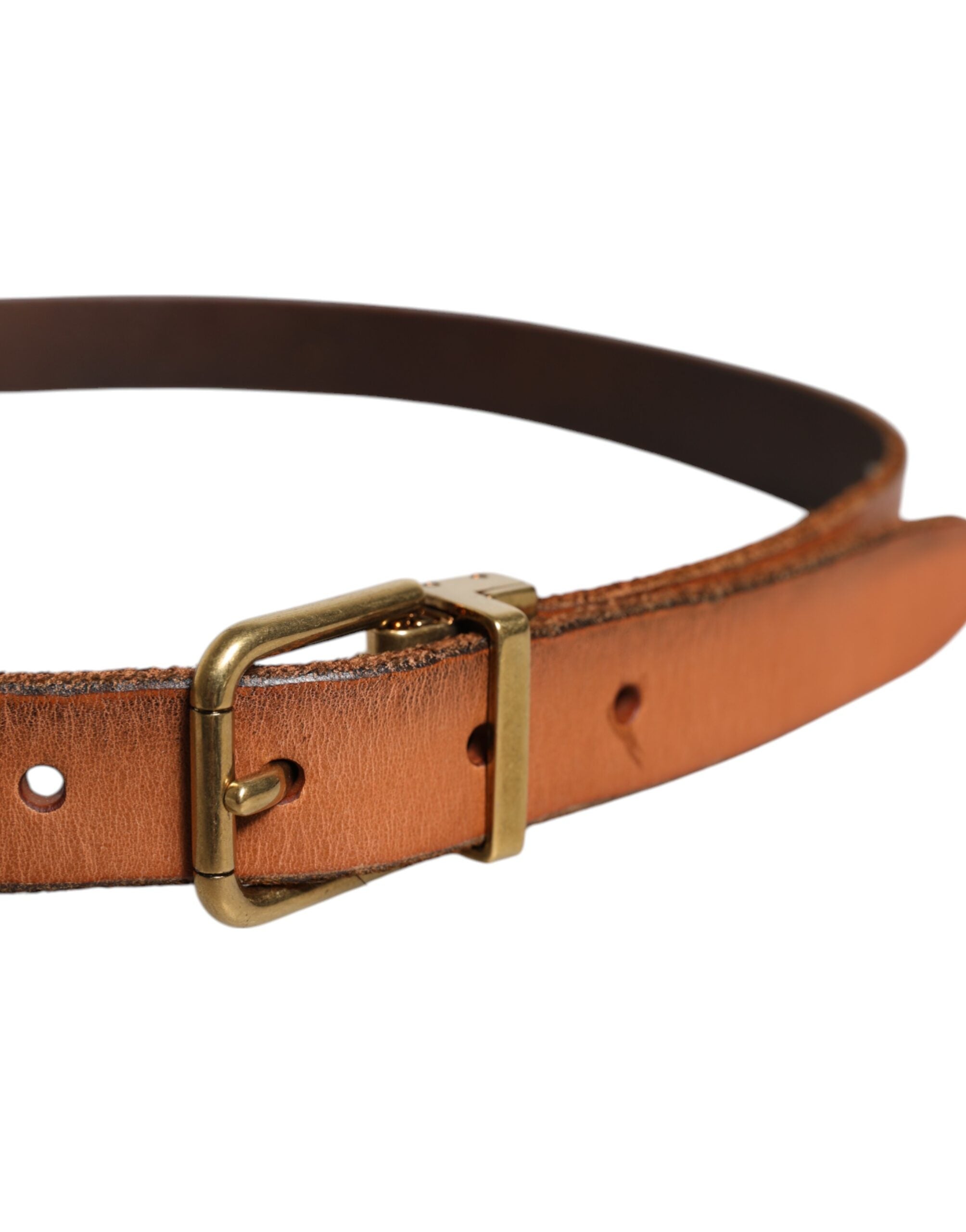 Brown Leather Gold Tone Metal Buckle Belt