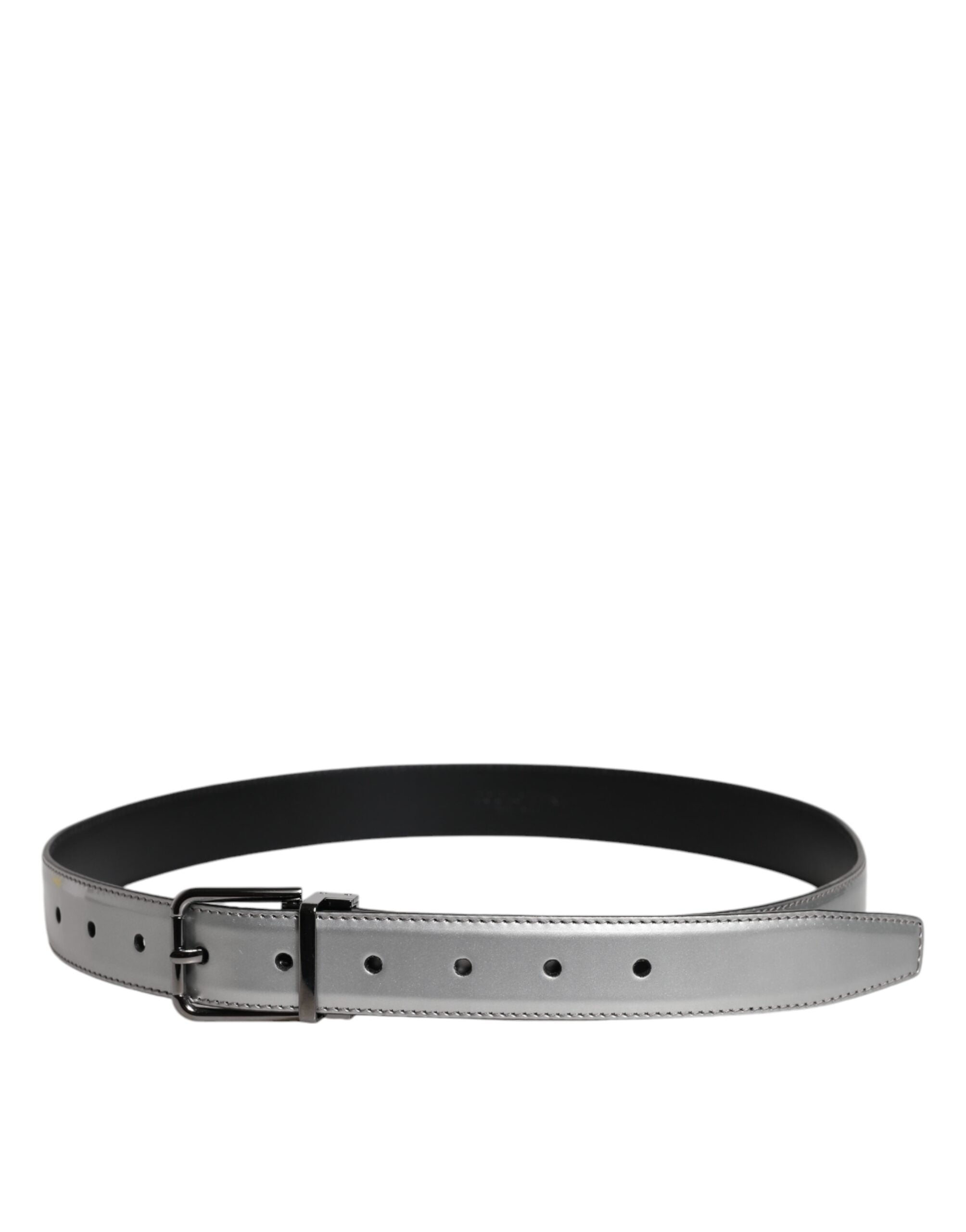 Silver Leather Classic Metal Logo Buckle Belt