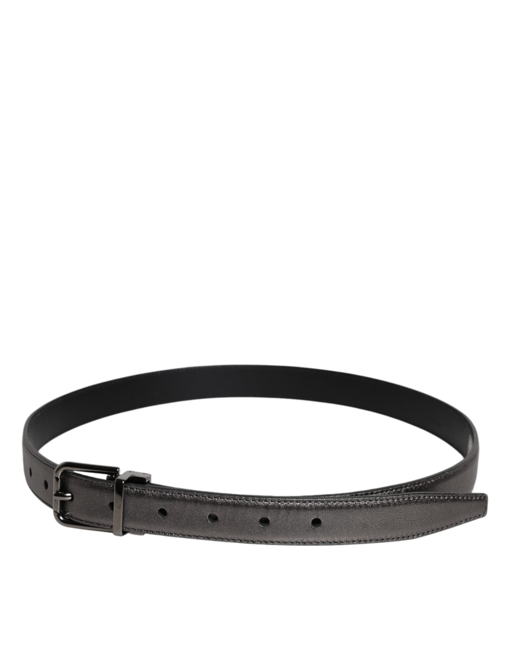 Black Leather Classic Metal Logo Buckle Belt