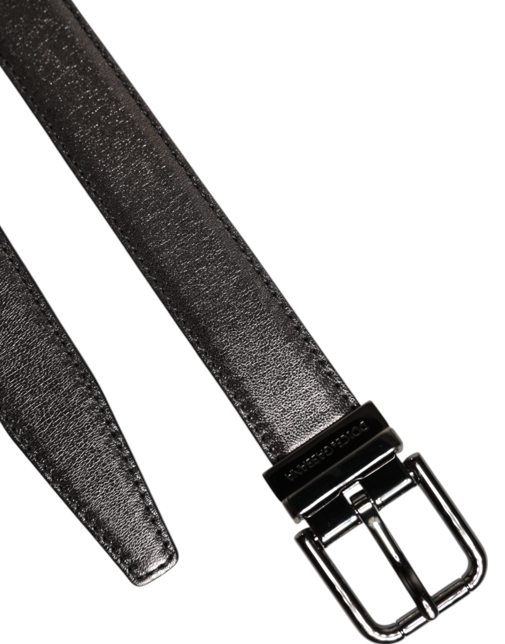 Black Leather Classic Metal Logo Buckle Belt
