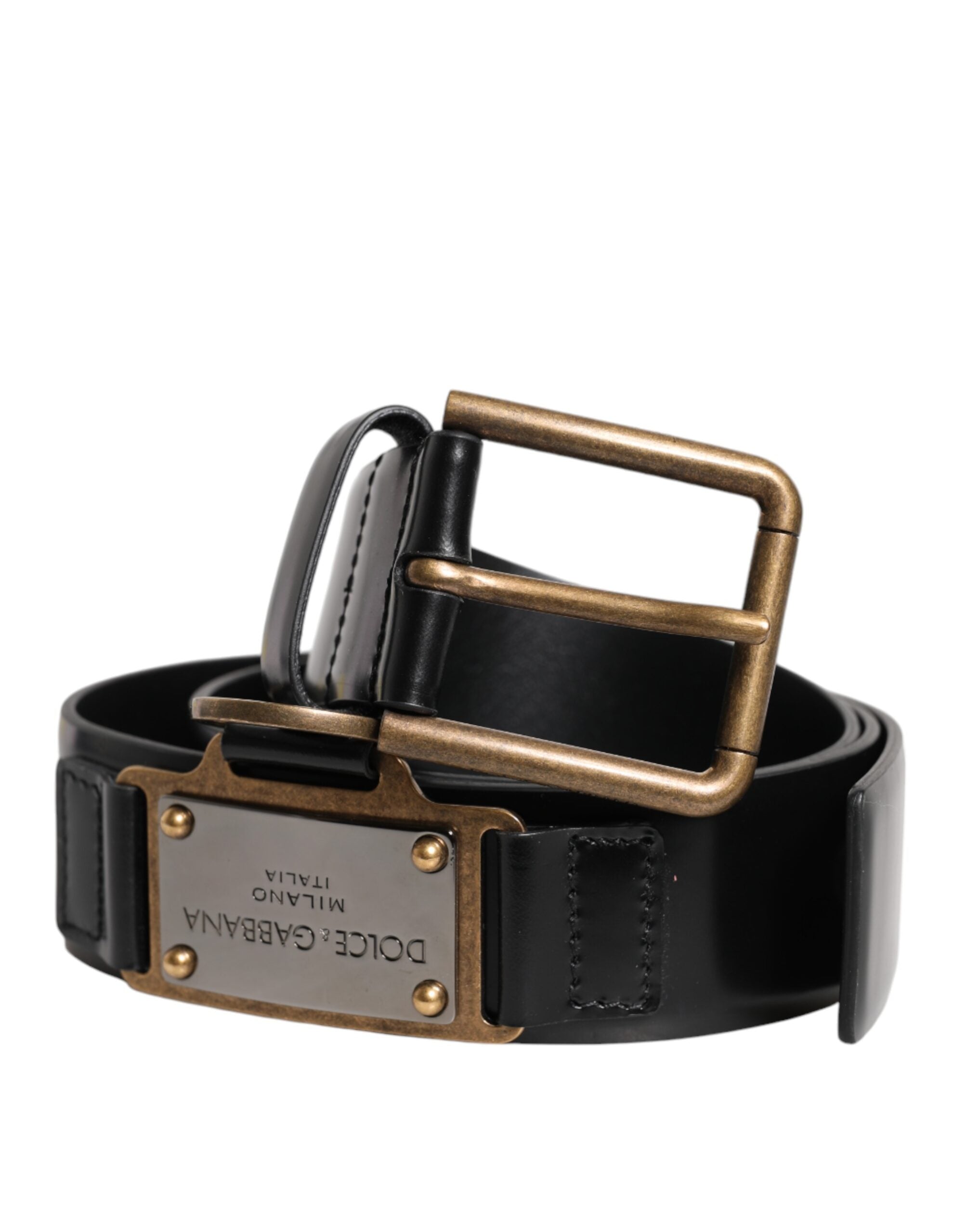 Black Leather DG Logo Plaque Buckle Belt