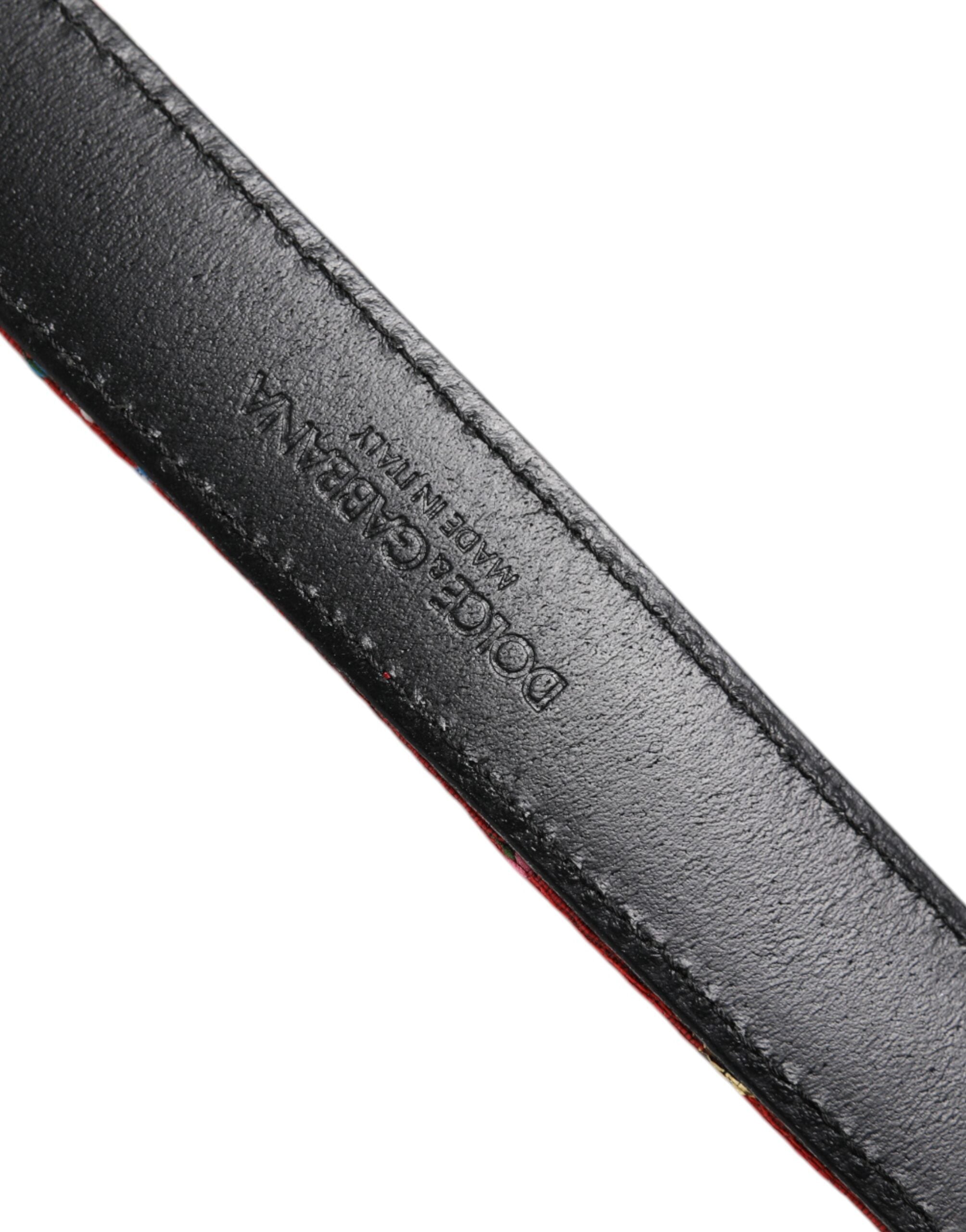 Red Floral DG Embellished Metal Buckle Belt