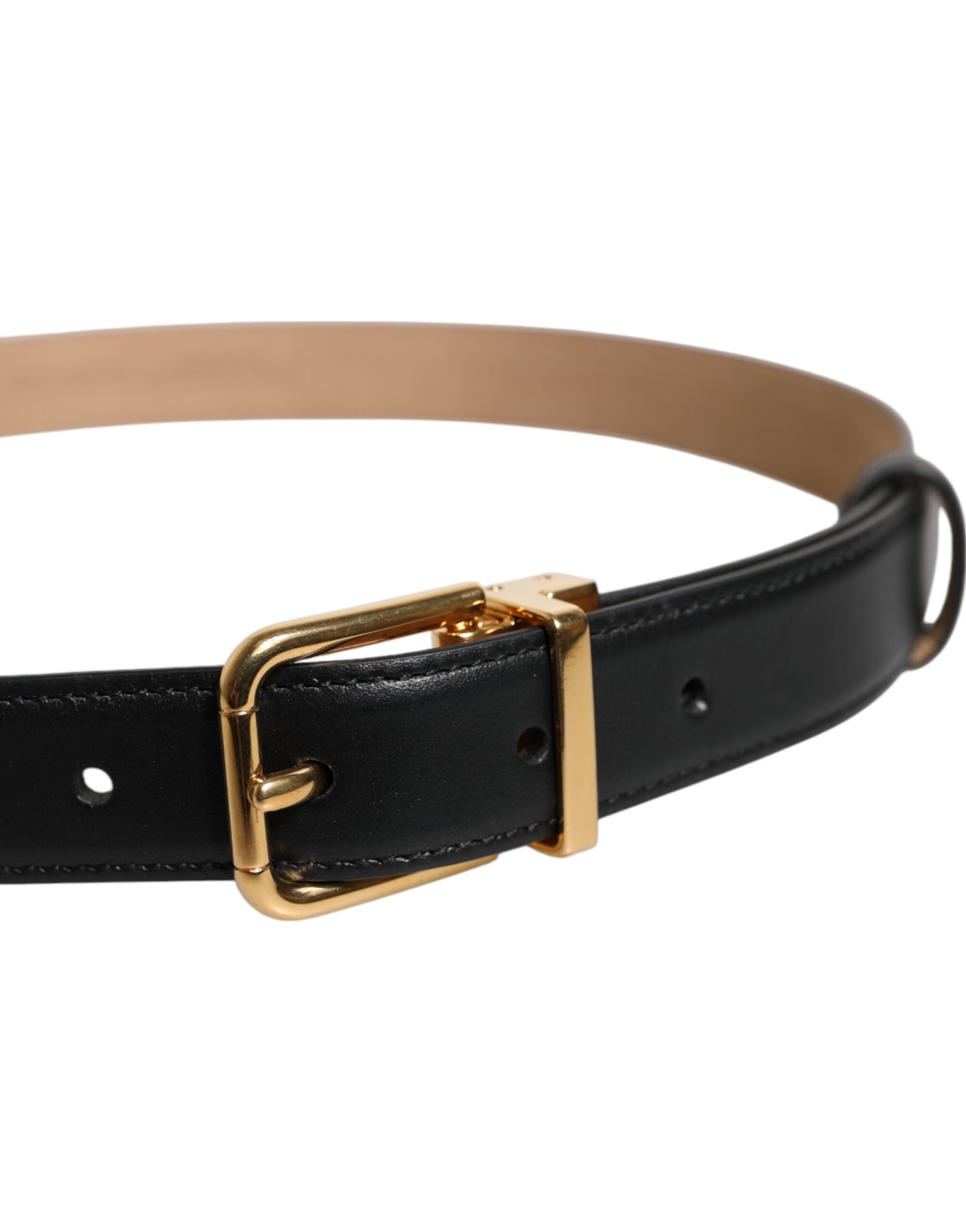 Black Leather Logo Metal Waist Buckle Belt