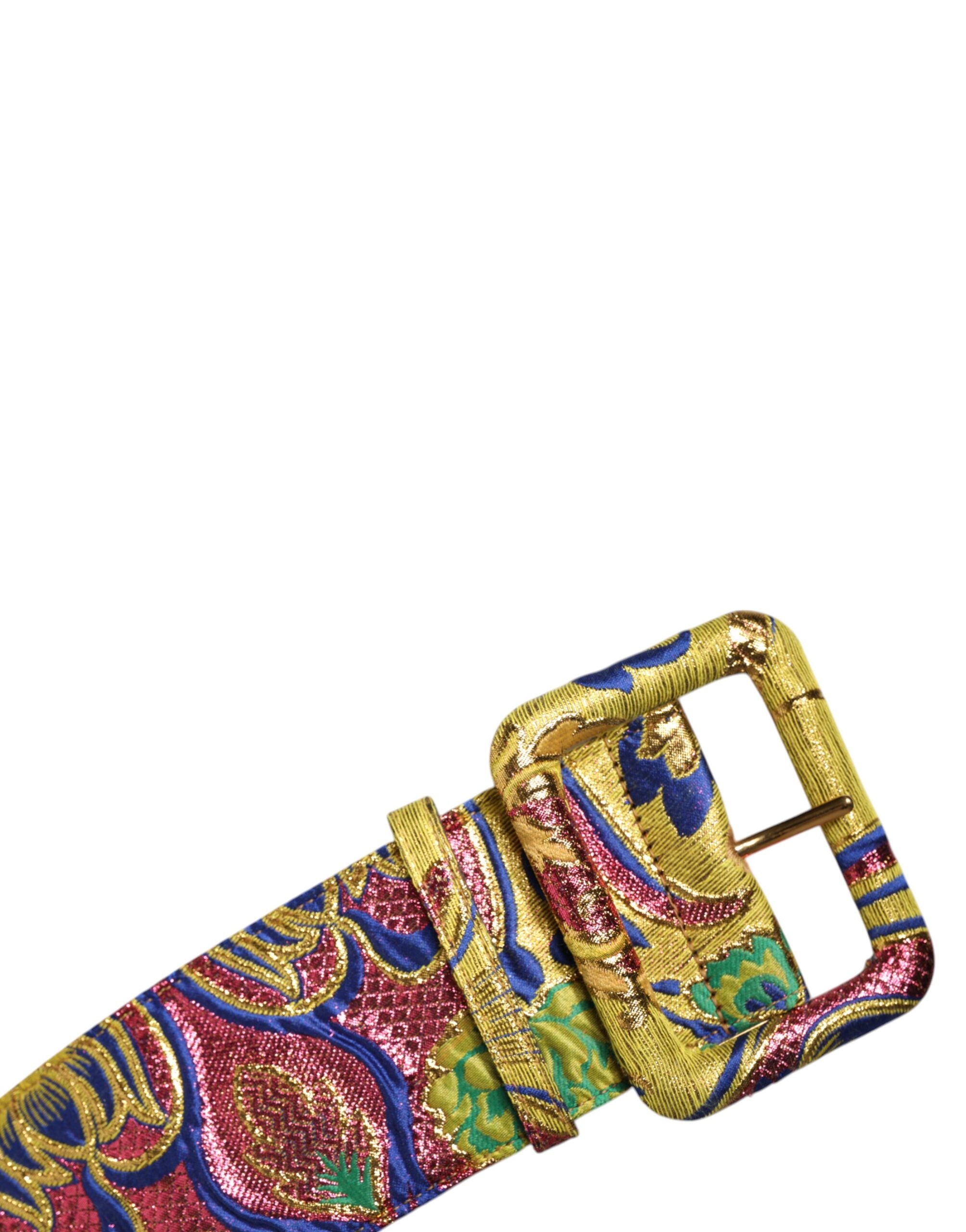 Multicolor Floral Jacquard Wide Waist Belt