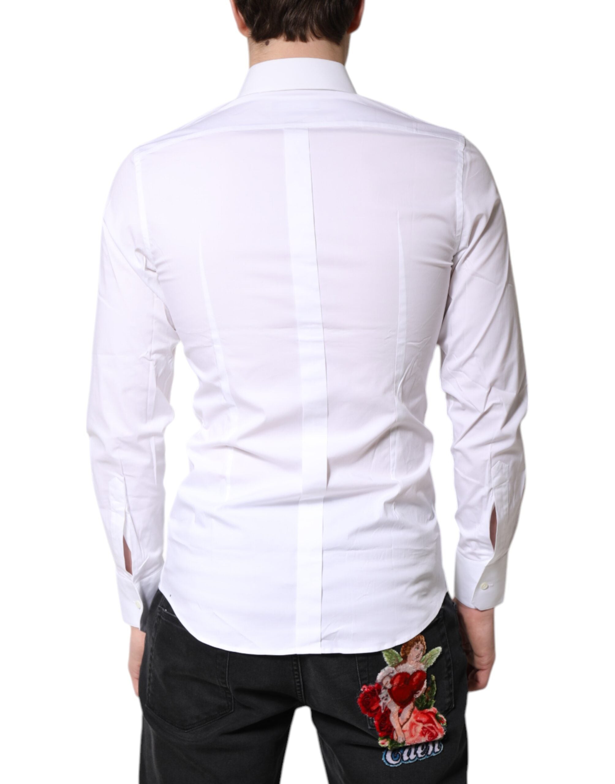 White Cotton Stretch GOLD Dress Formal Shirt