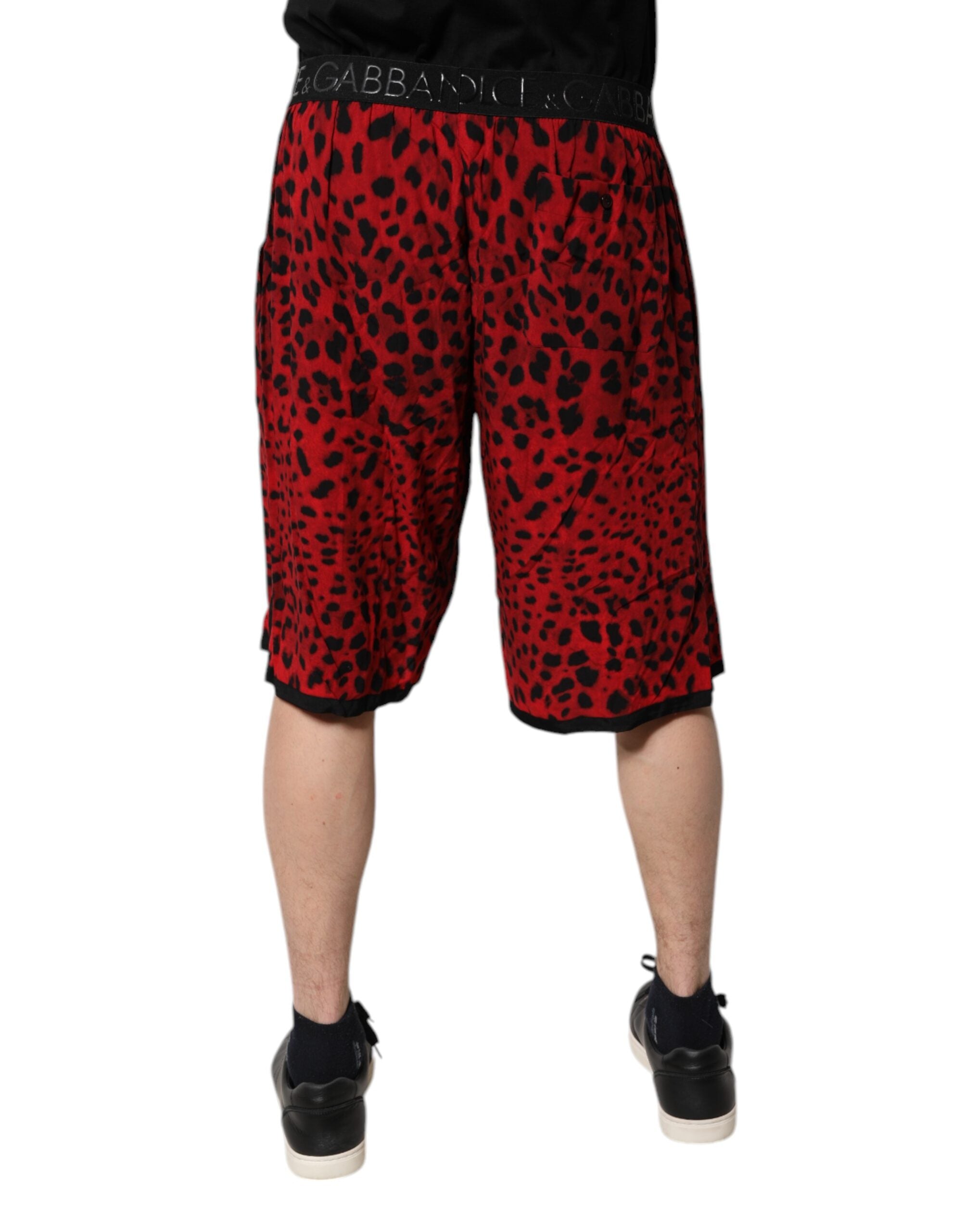 Red Leopard Print Viscose Bermuda Shorts