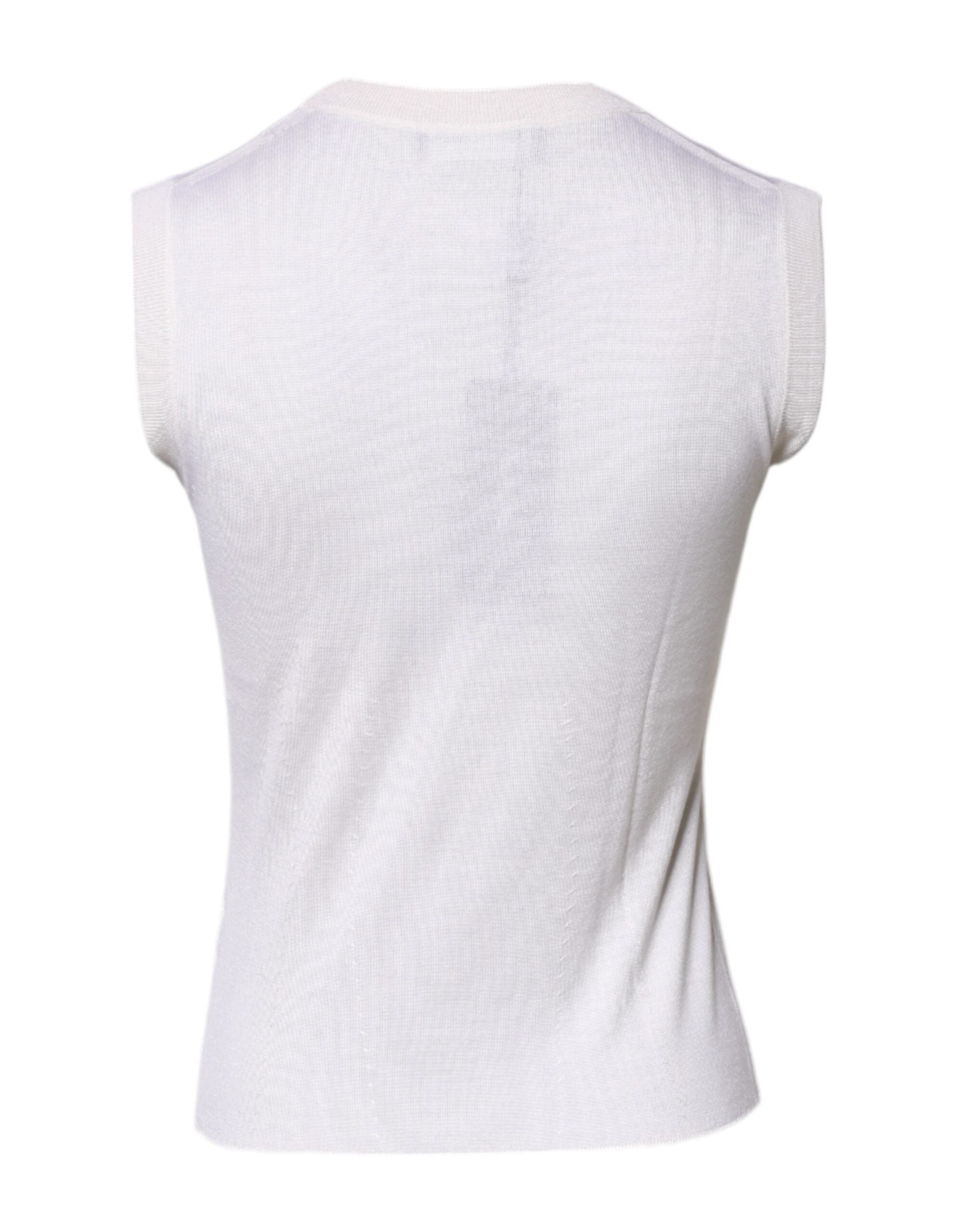 White Sleeveless Cashmere Round Neck Tank Top