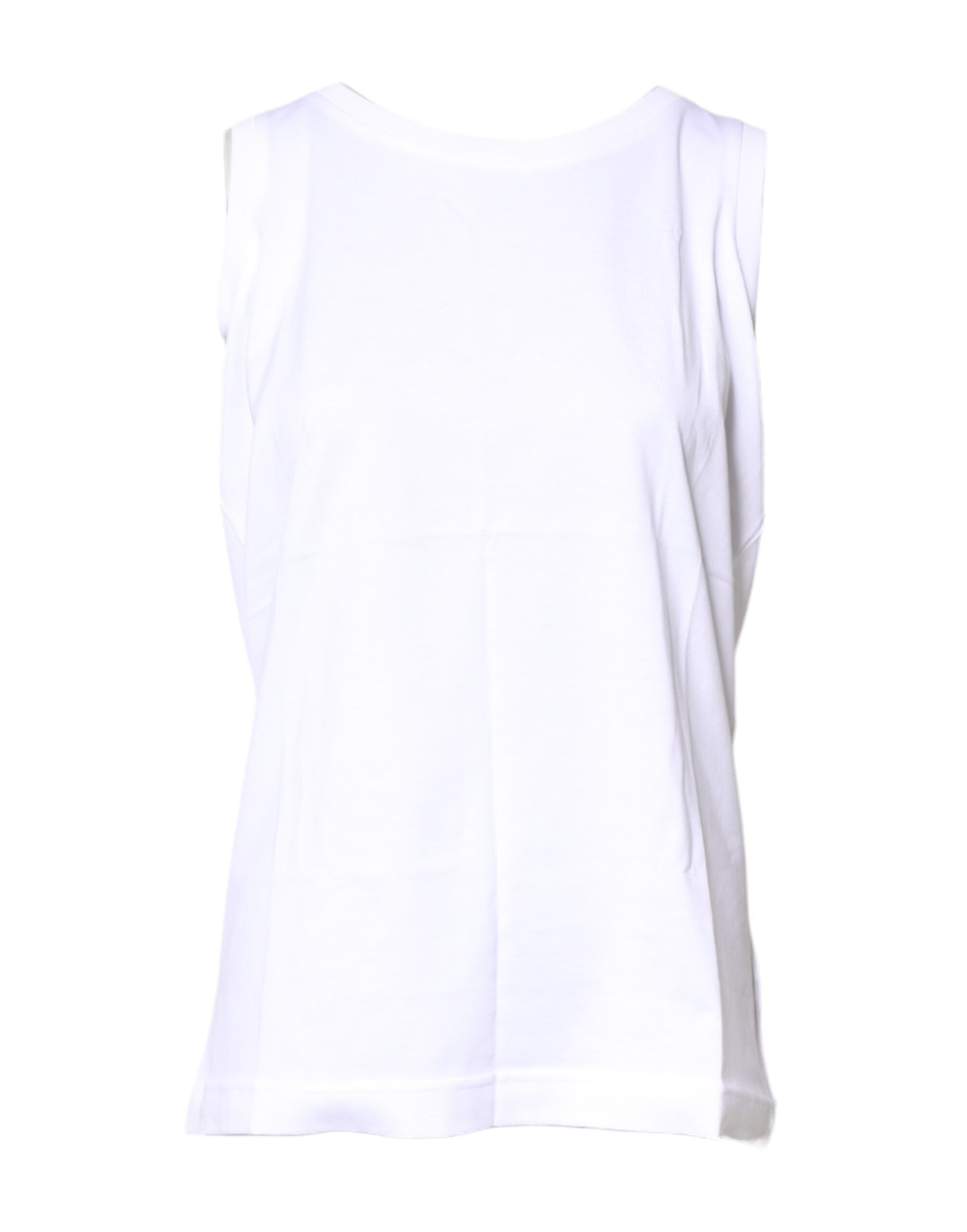 White Cotton Sleeveless Crew Neck T-shirt