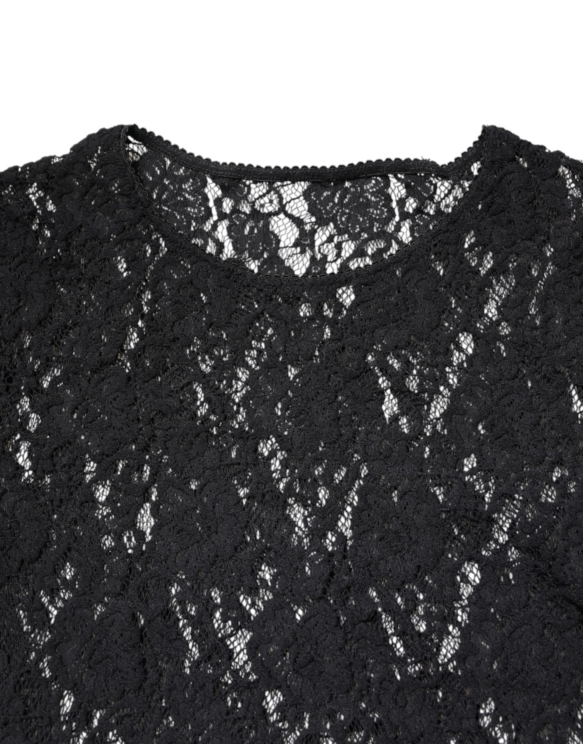 Black Floral Lace Long Sleeves Pullover Top