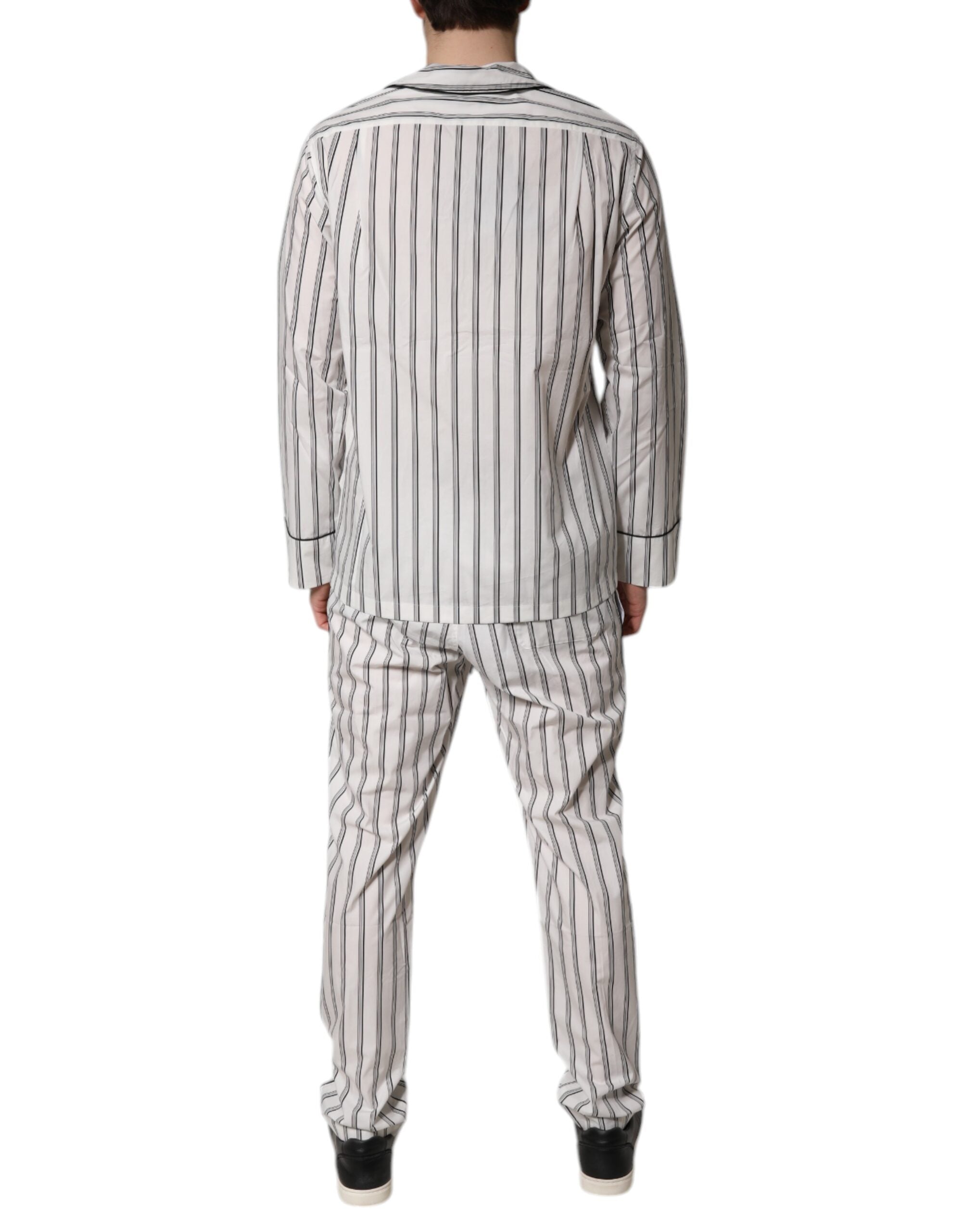 White Black Stripes Cotton Men Pajama Set Sleepwear