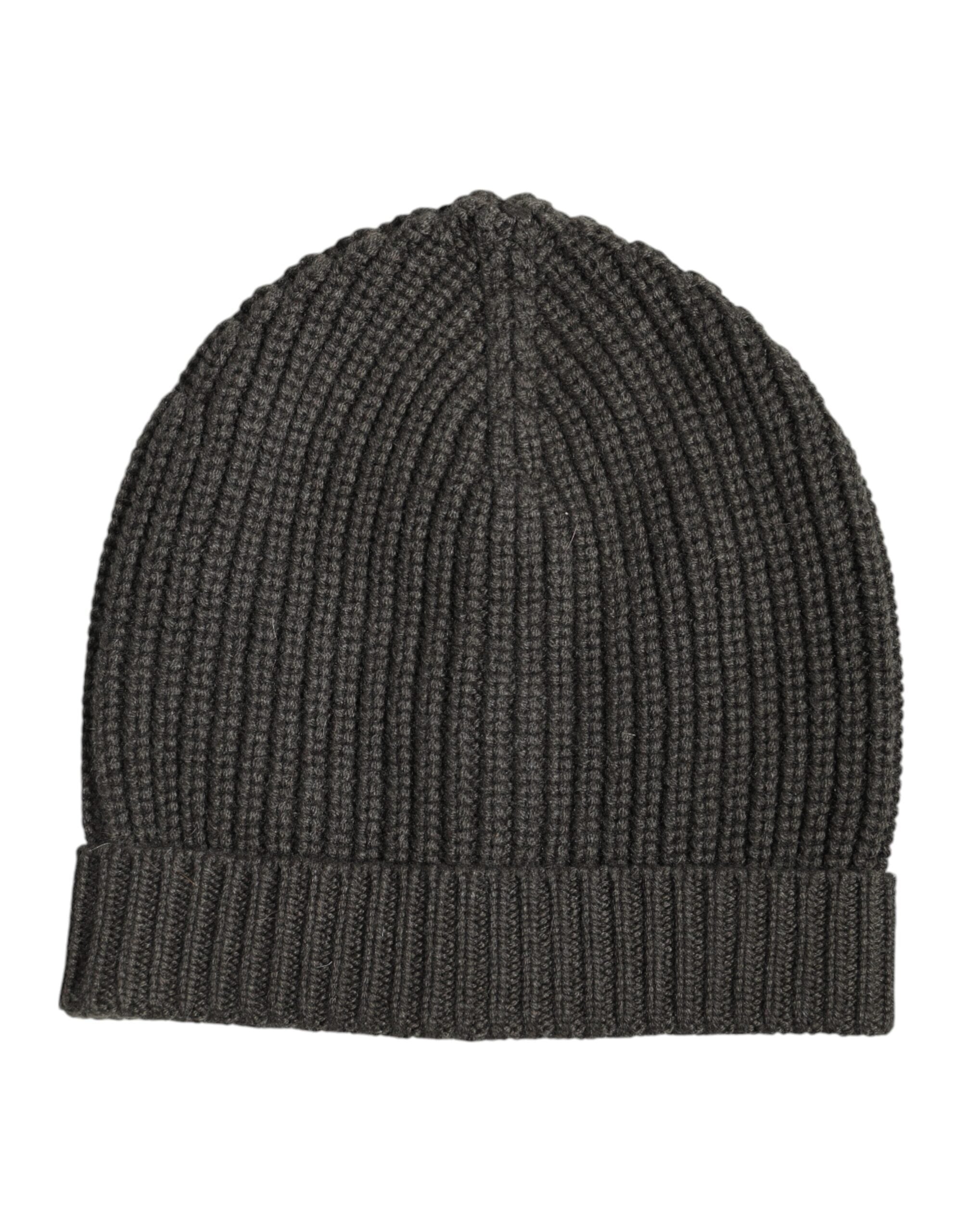 Dark Gray Cashmere Knit Winter Beanie Hat