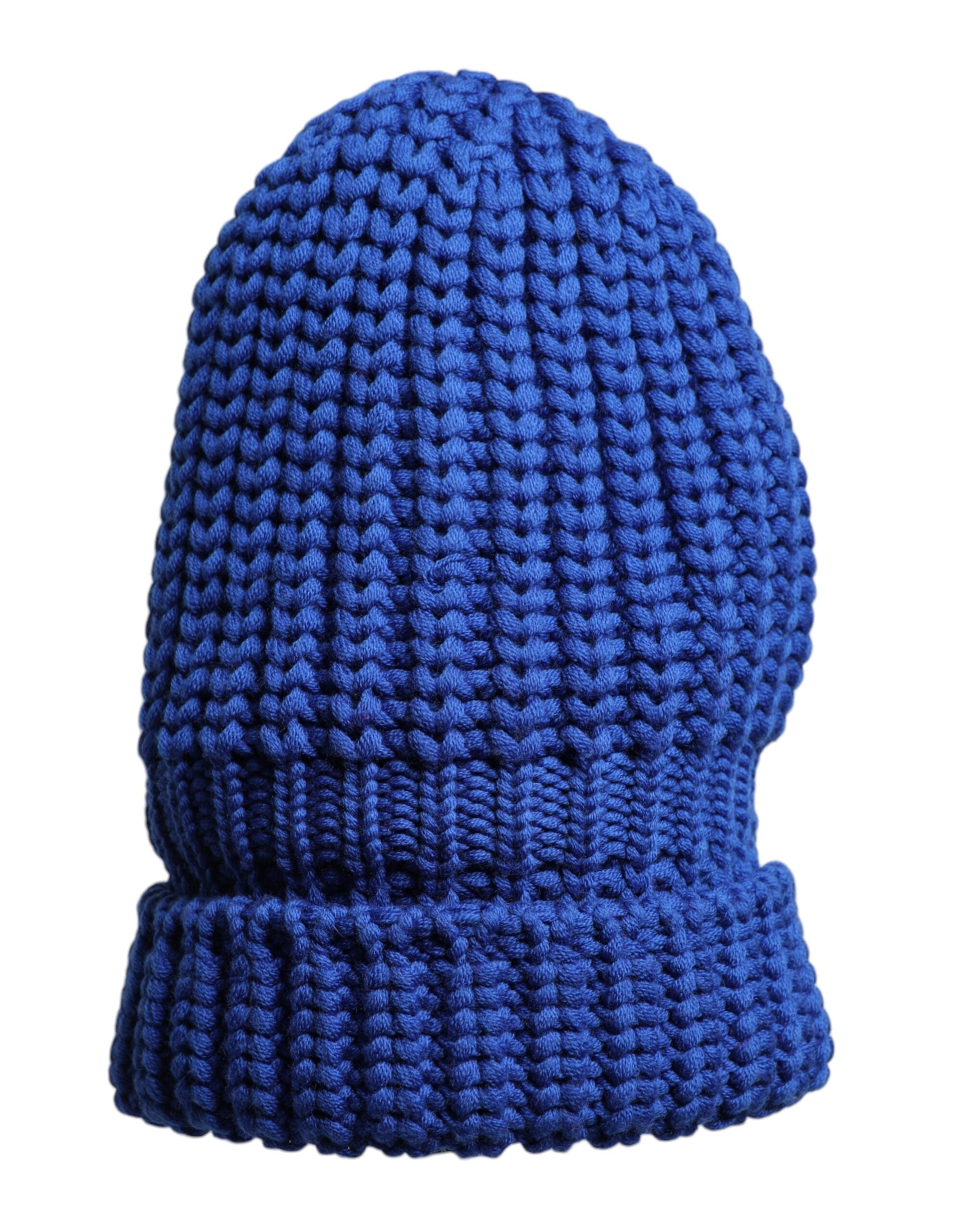 Blue Wool Knitted Winter Beanie Hat