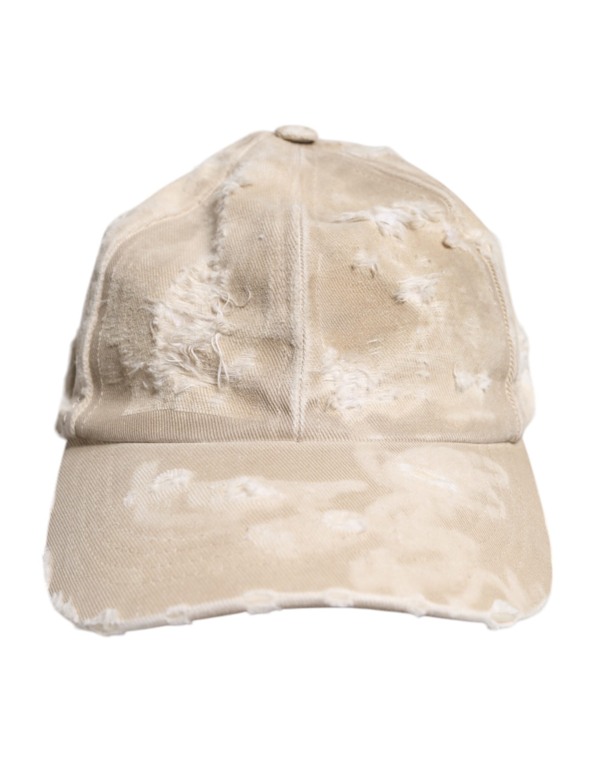 Beige Tattered Cotton 6 Panels Baseball Cap