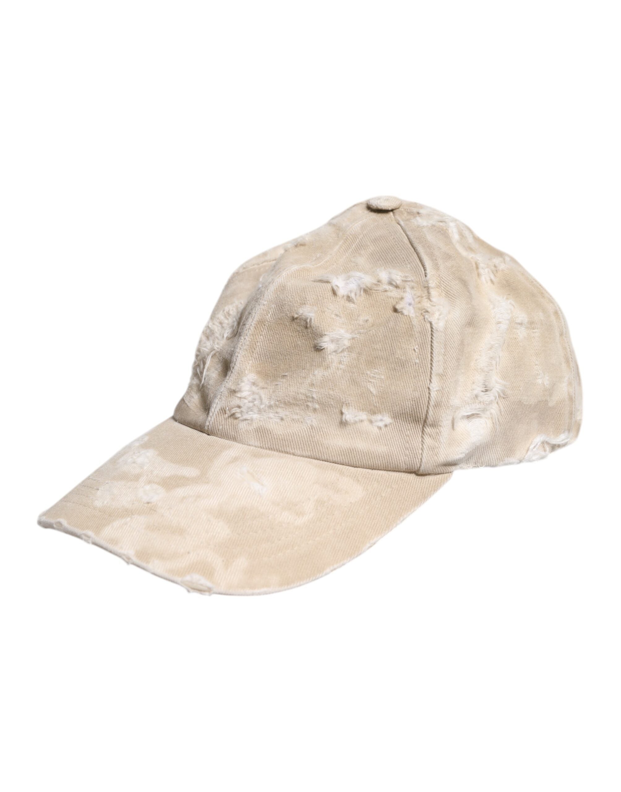 Beige Tattered Cotton 6 Panels Baseball Cap