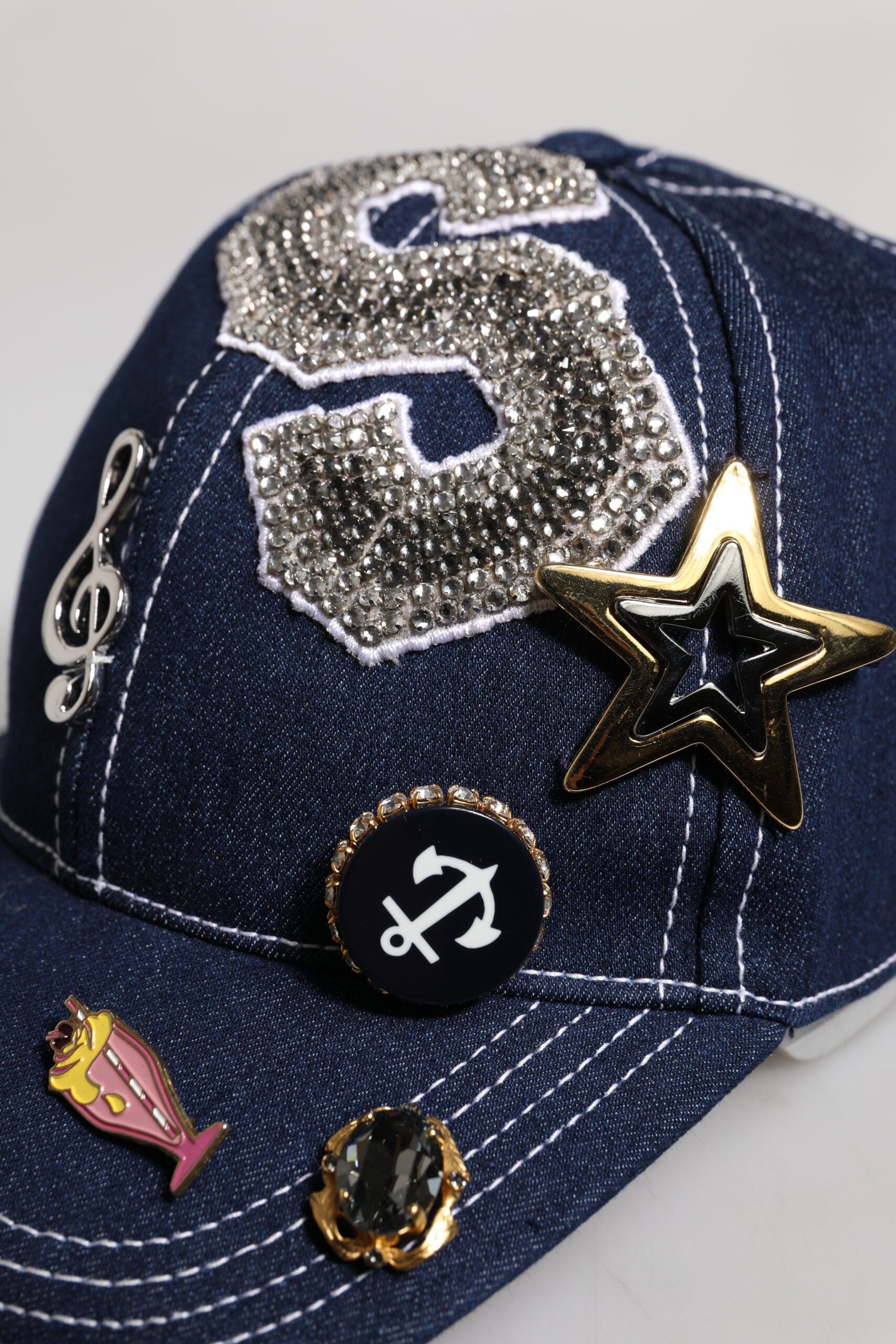 Blue Crystal Embellishment Baseball Cap