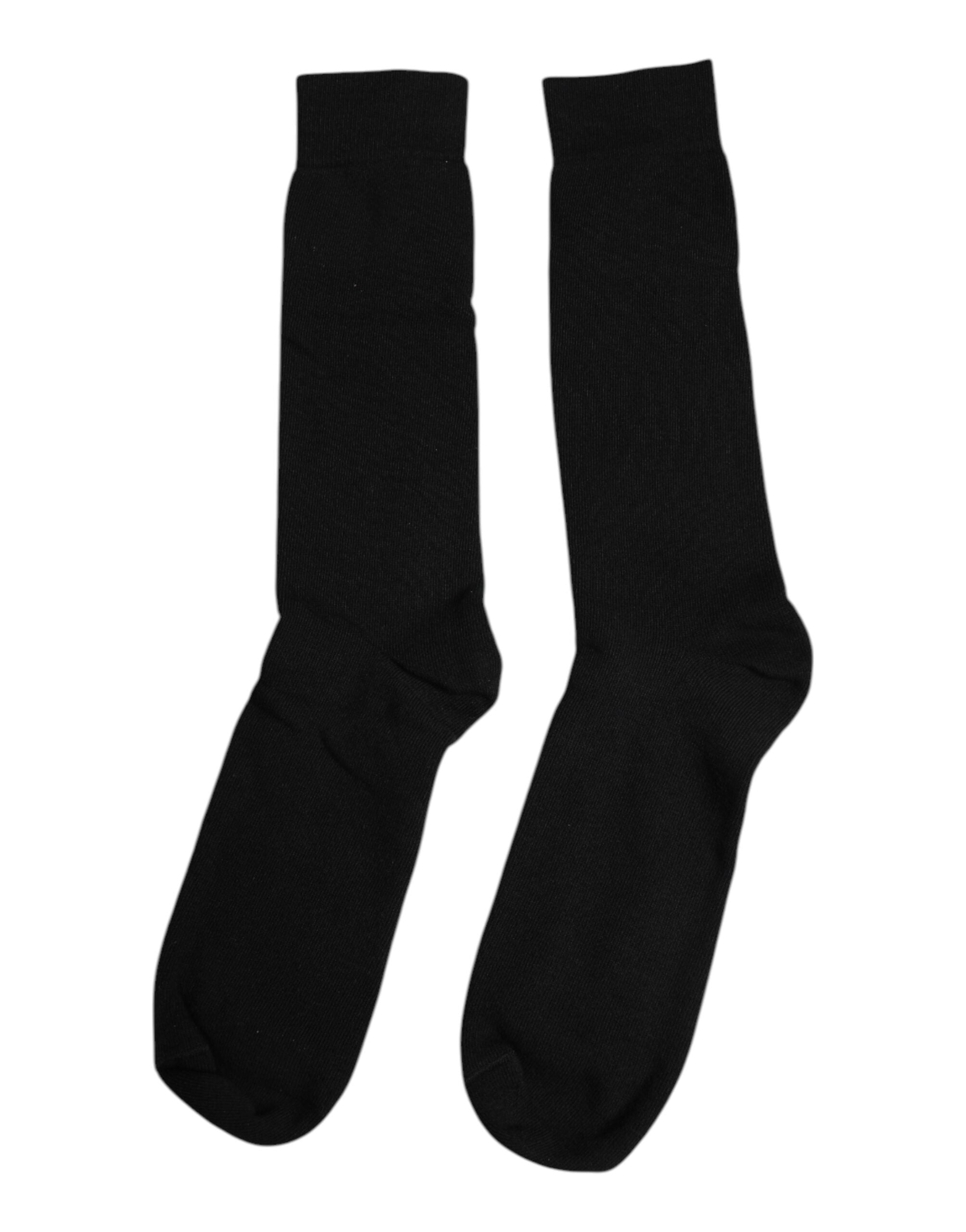 Black Solid Cotton Mid Calf Men Socks