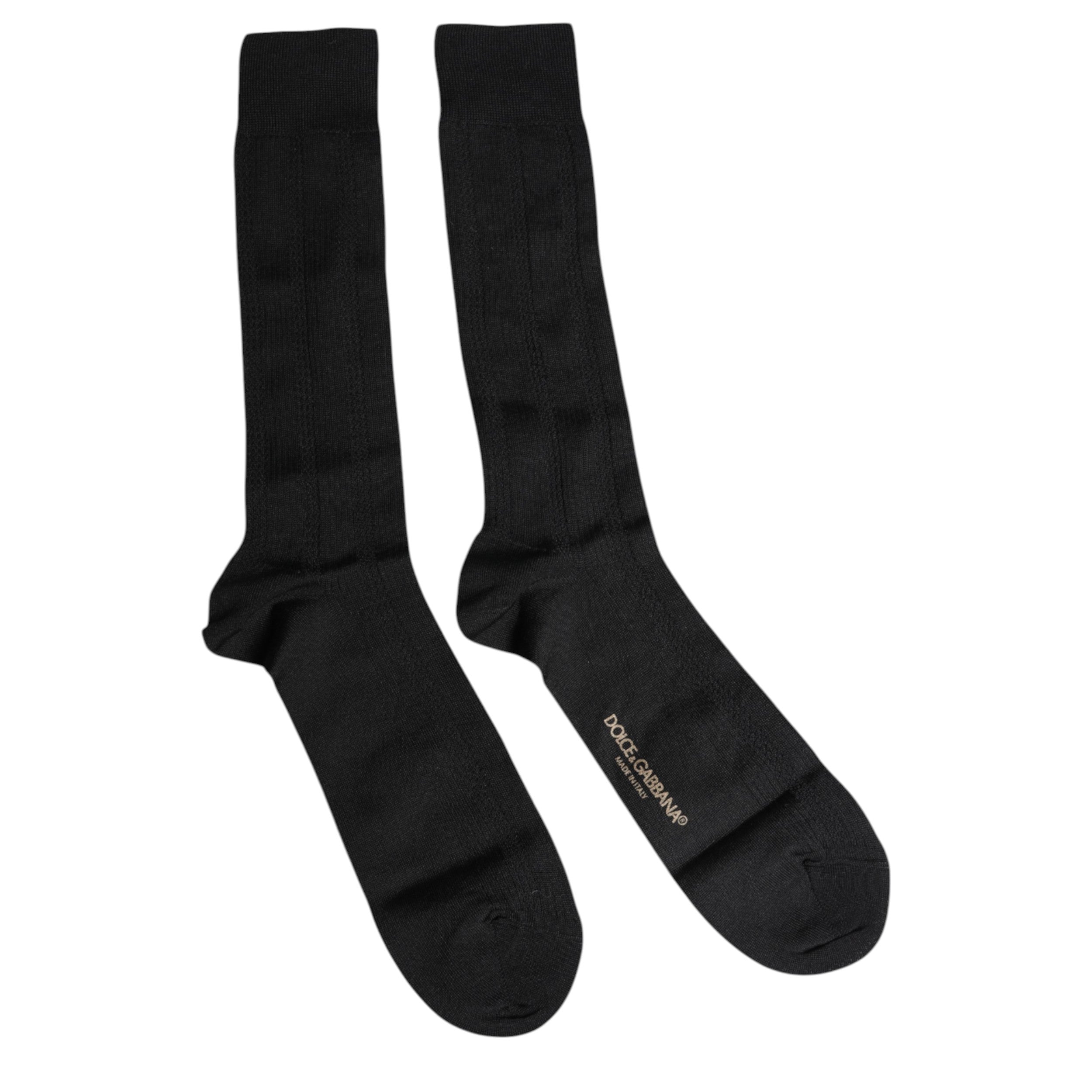 Black Stretch Logo Mid Calf Men Socks