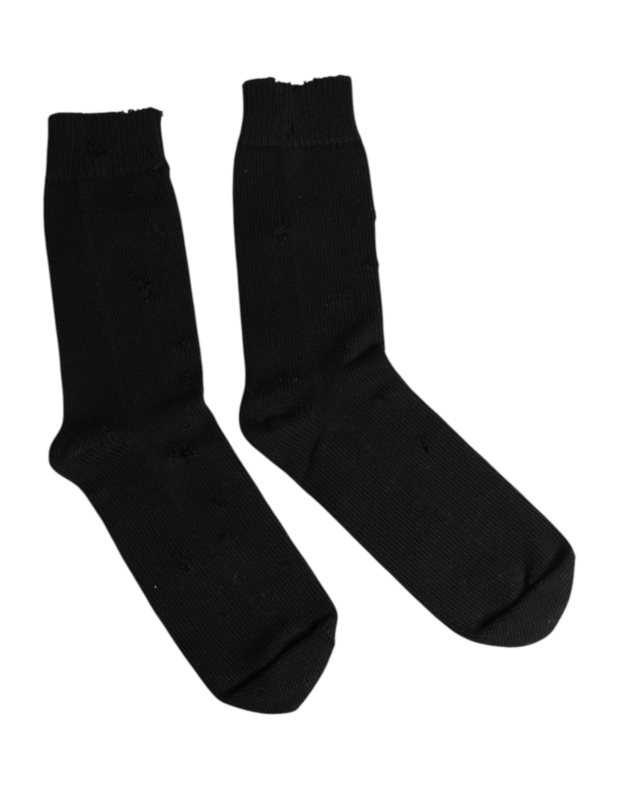 Black Solid Stretch Mid Calf Men Socks