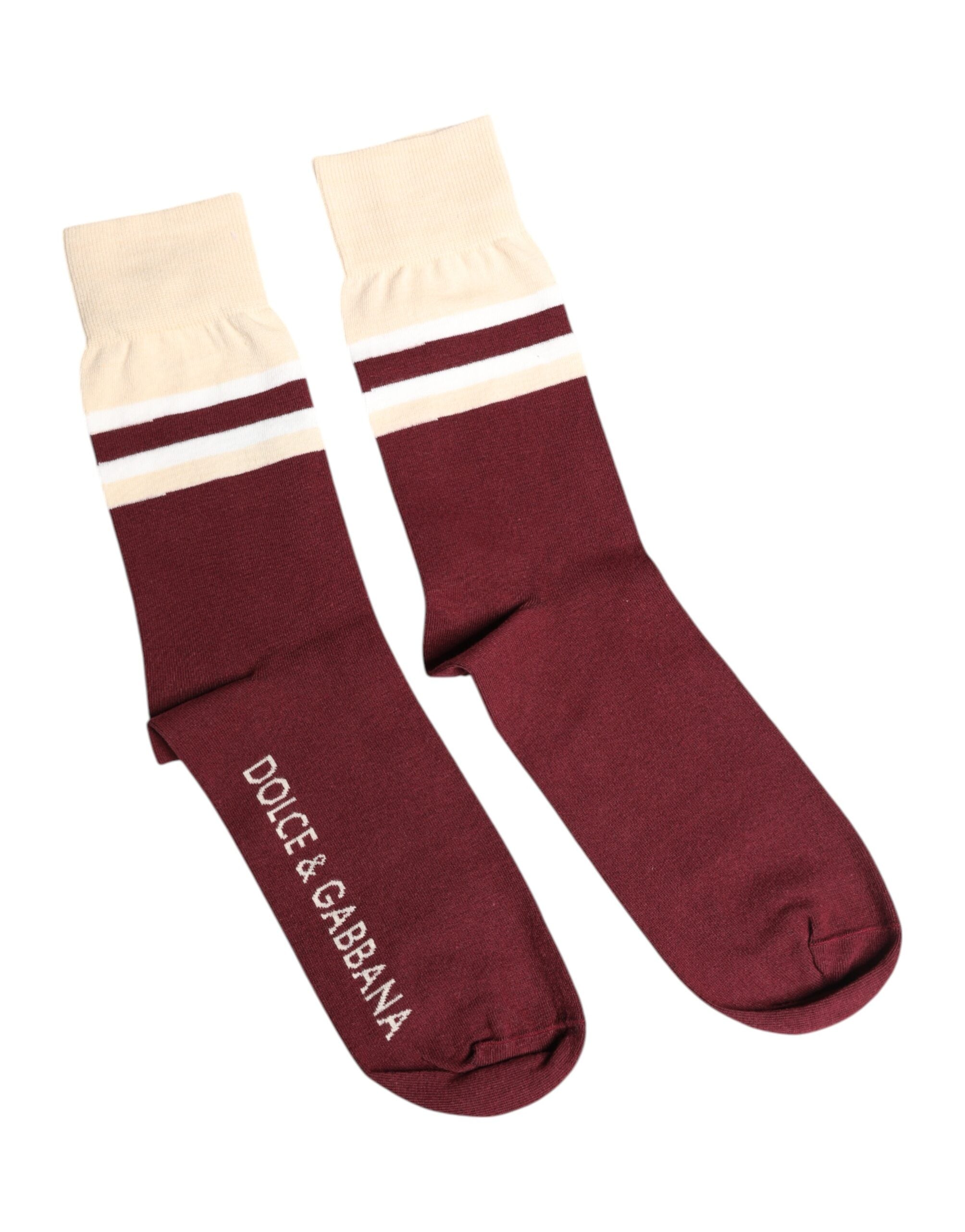 Burgundy Stretch Logo Print Mid Calf Socks
