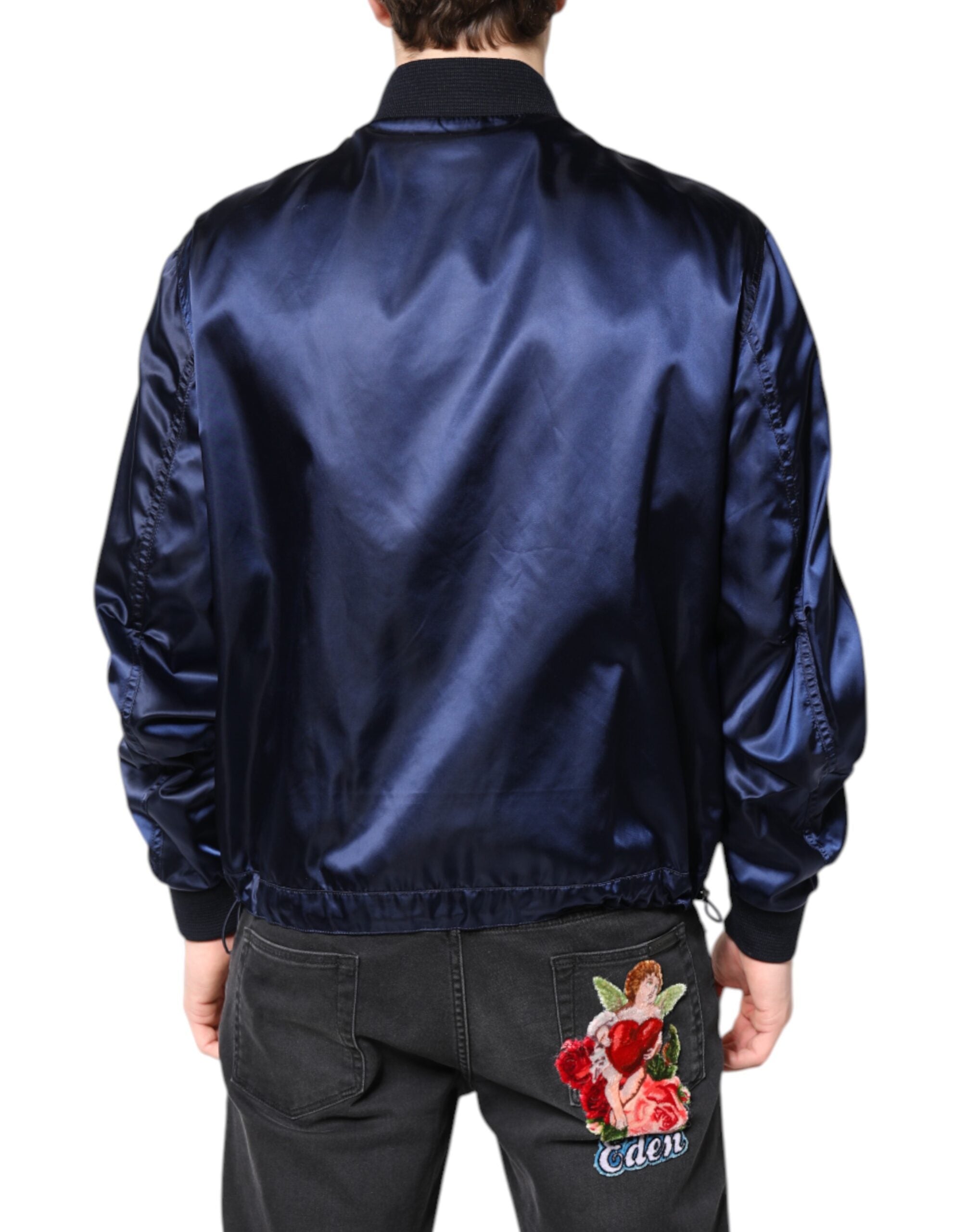 Blue Nylon DG Crown Full Zip Bomber Jacket