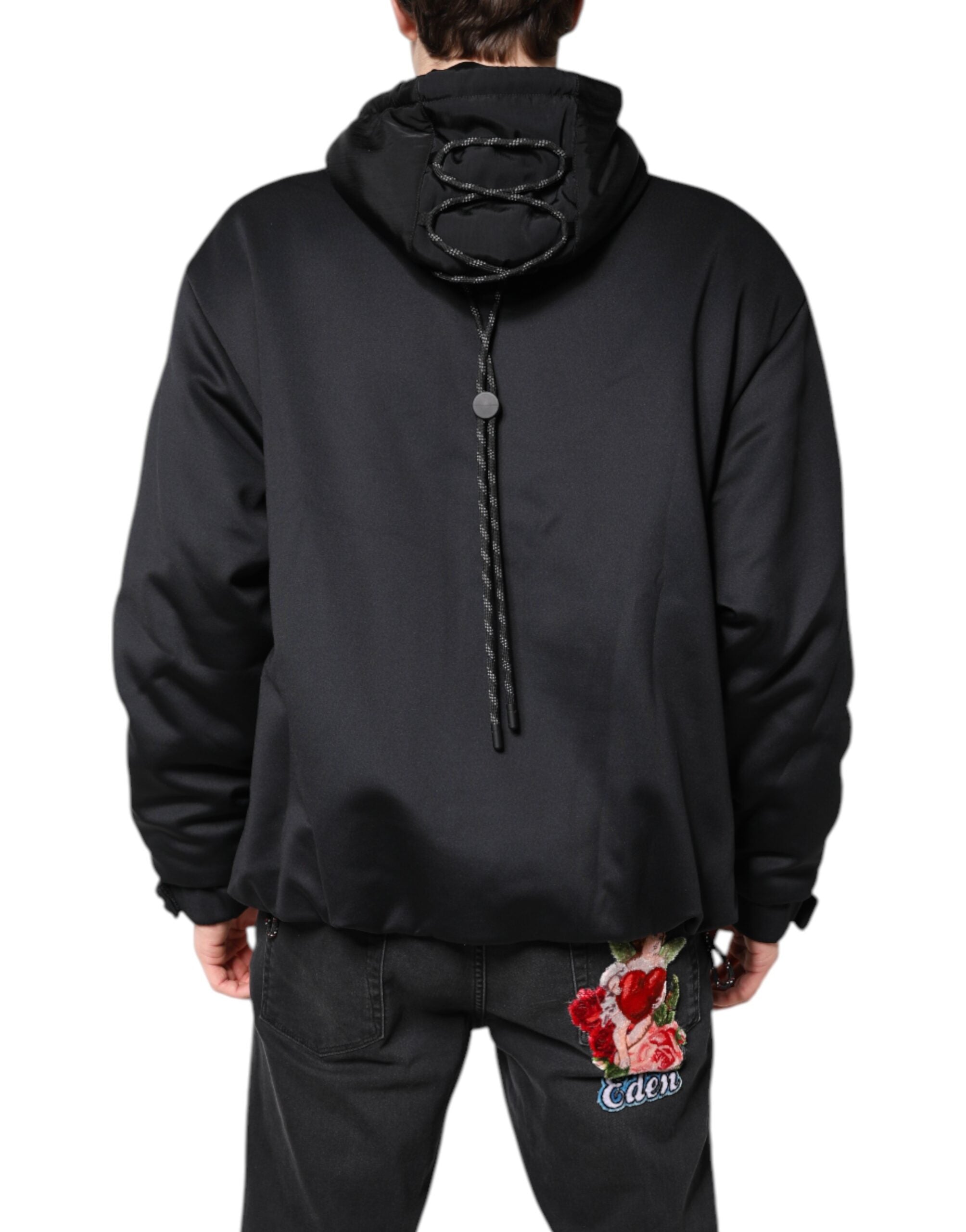 Black Polyester DG Hooded Full Zip Jacket