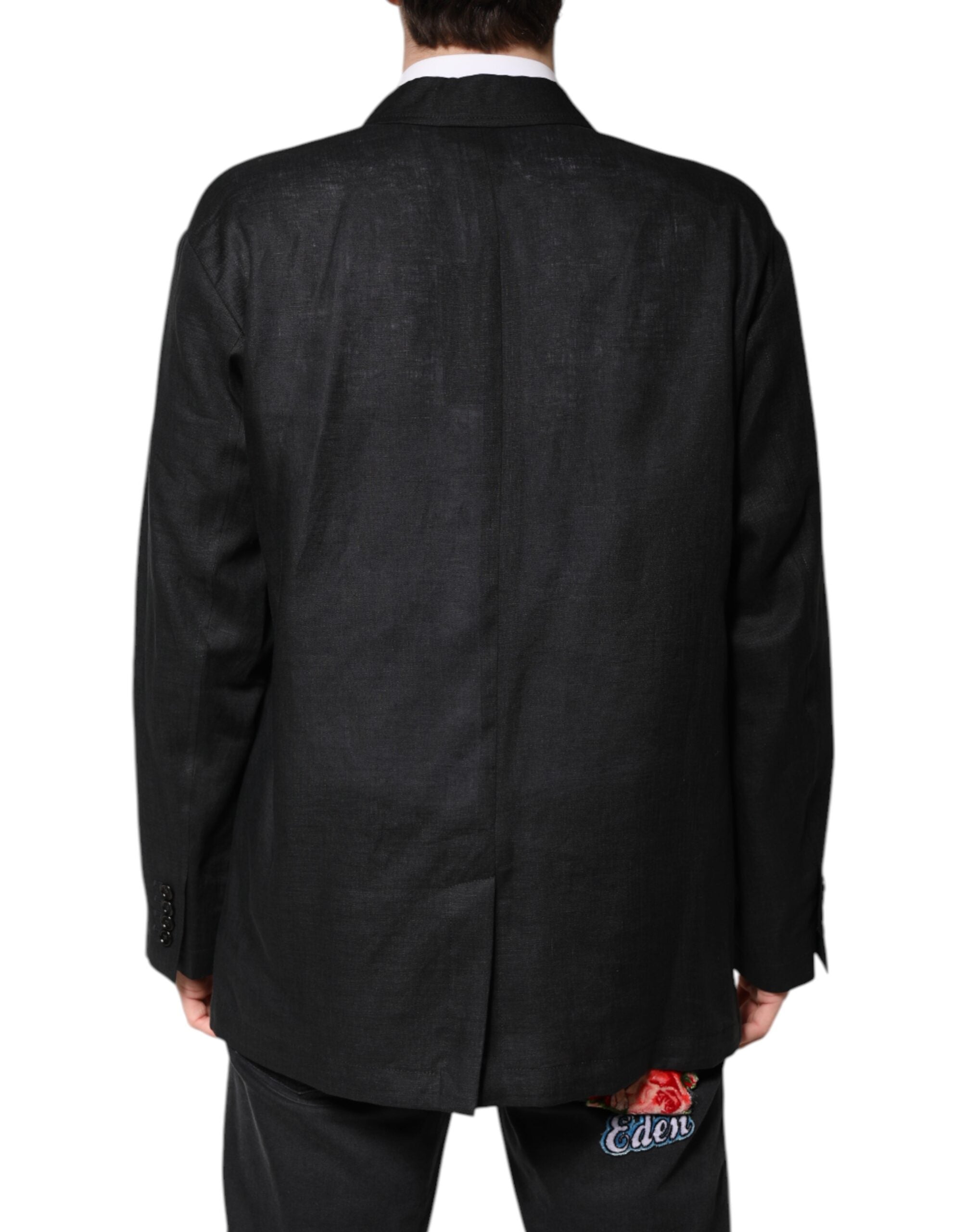Black Linen Single Breasted Men Coat Blazer