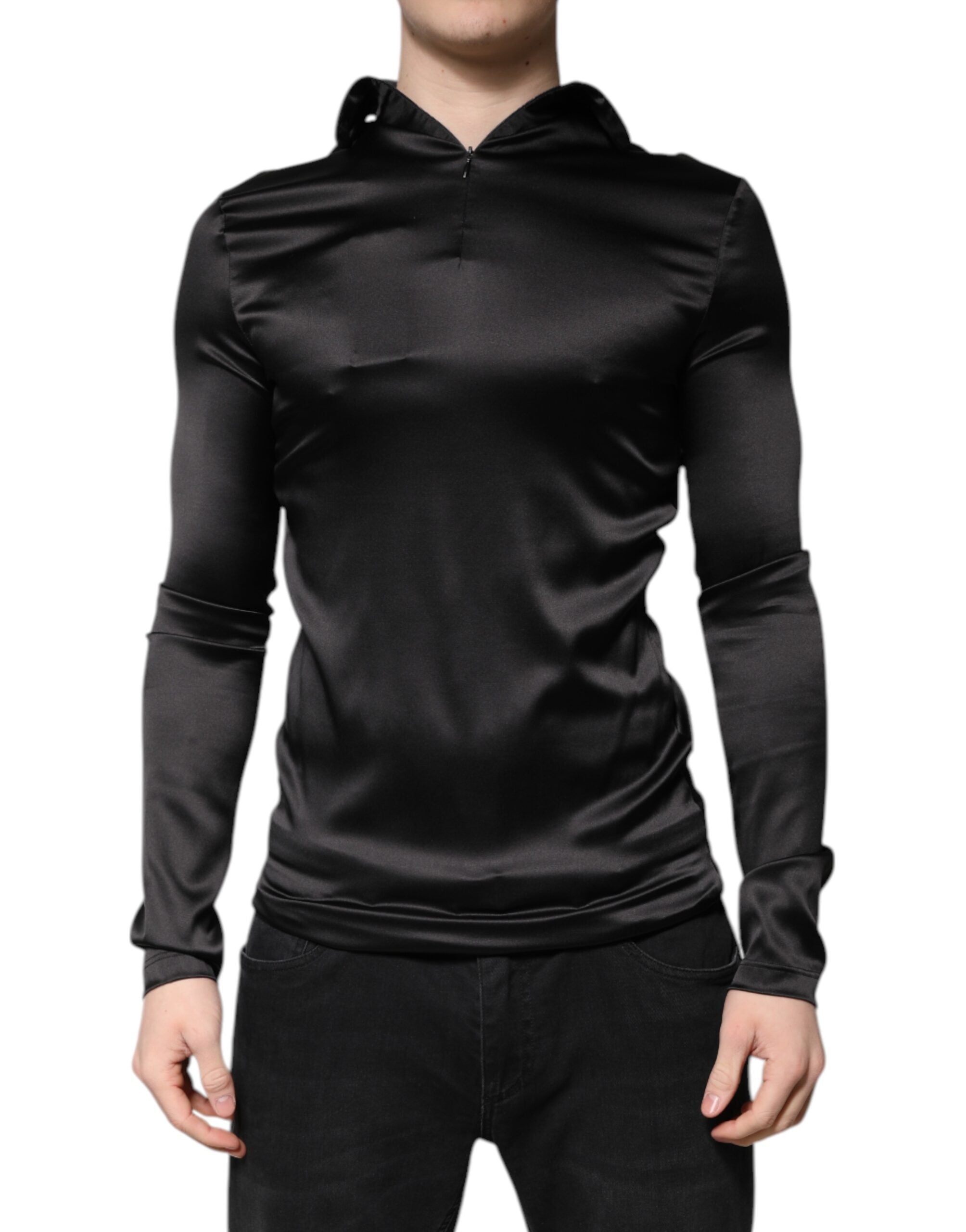 Black Silk Turtleneck Men Pullover Sweater