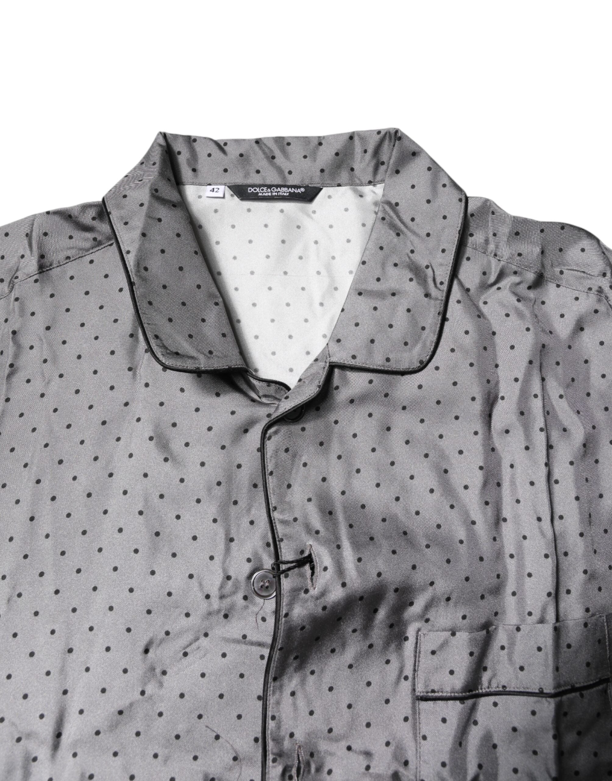 Gray Polka Dot Silk Long Sleeve Shirt
