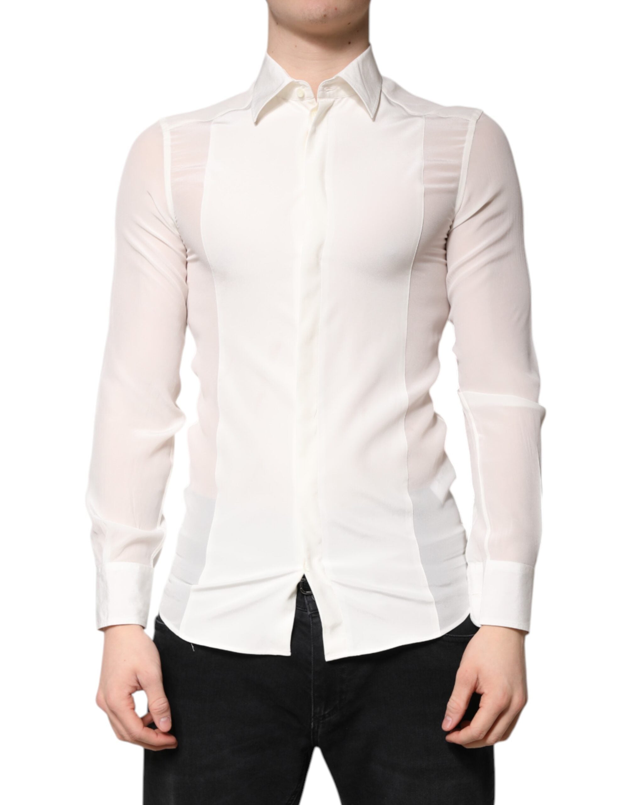White Silk GOLD Dress Formal Collared Shirt