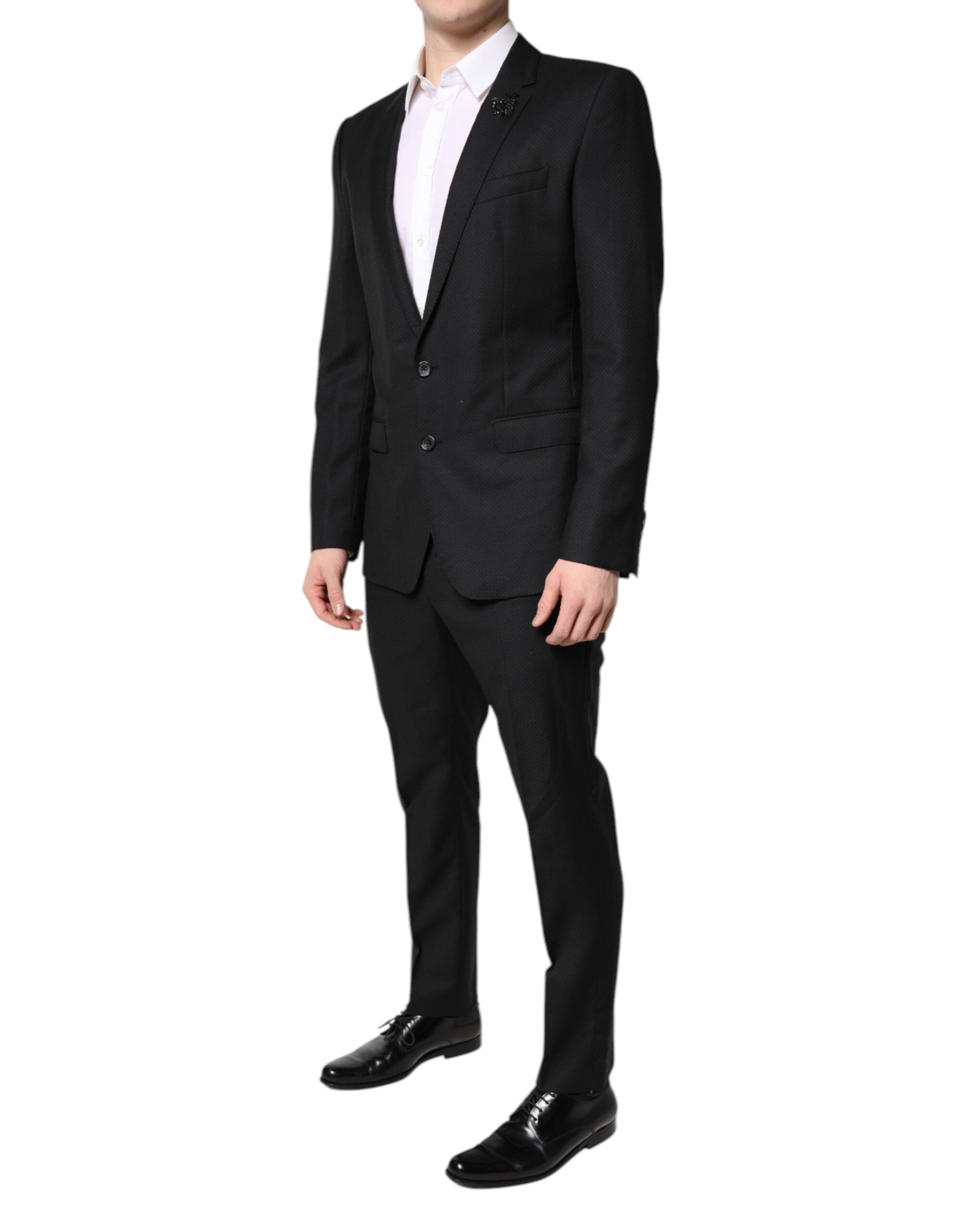 Black Wool Single Breasted 2 Piece Suit