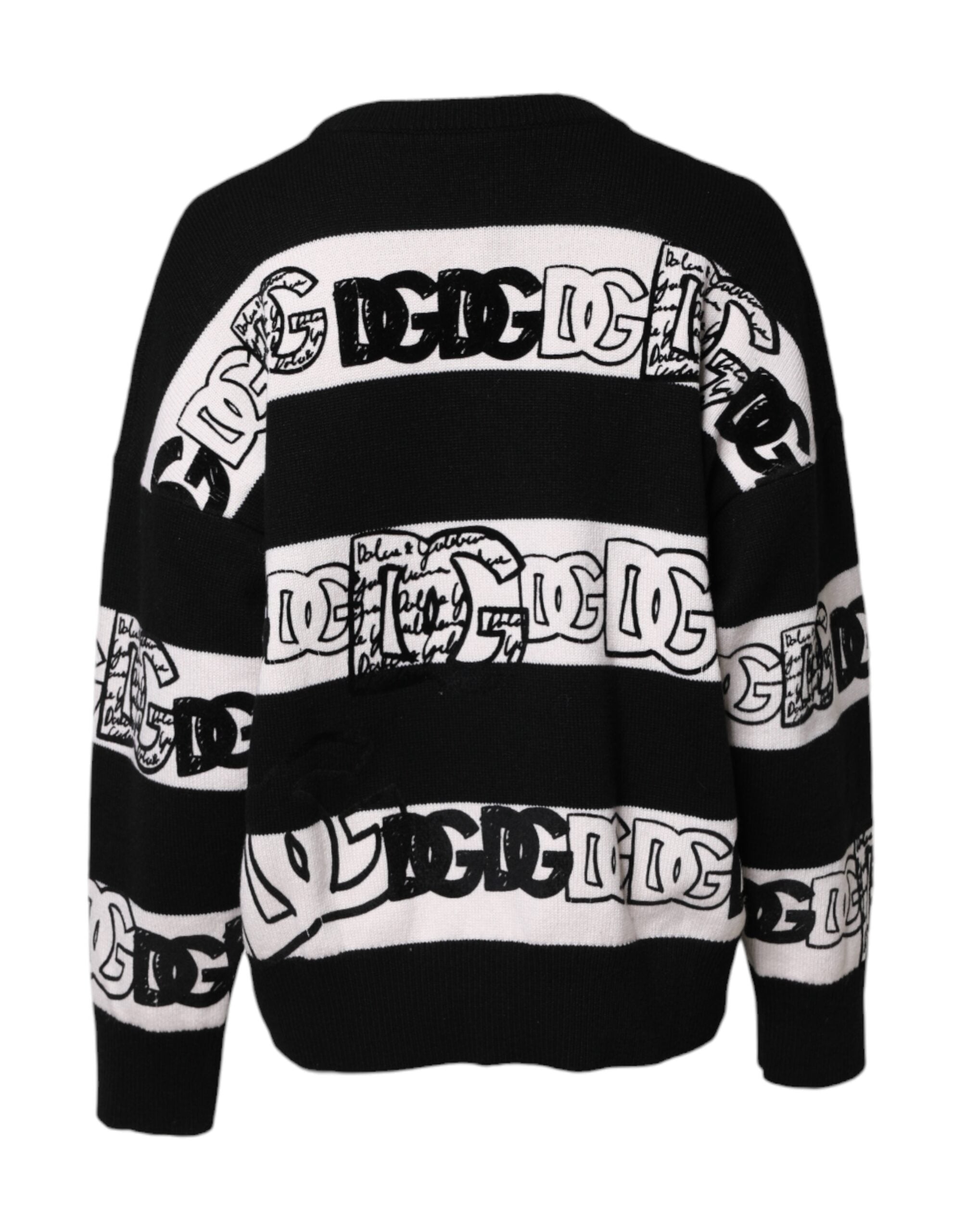 Black White Logo Print Wool Pullover Sweater