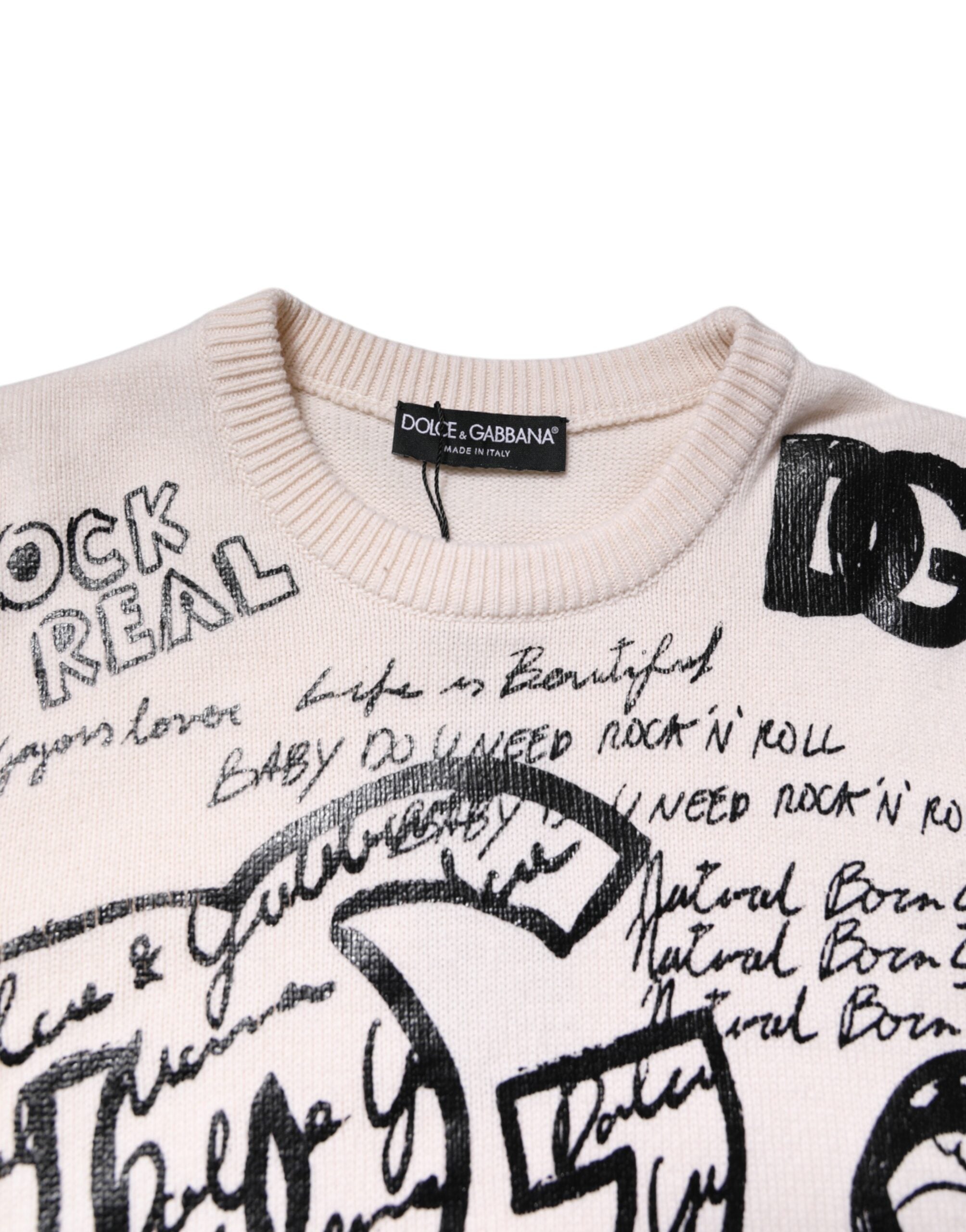 White Black Logo Print Women Pullover Sweater