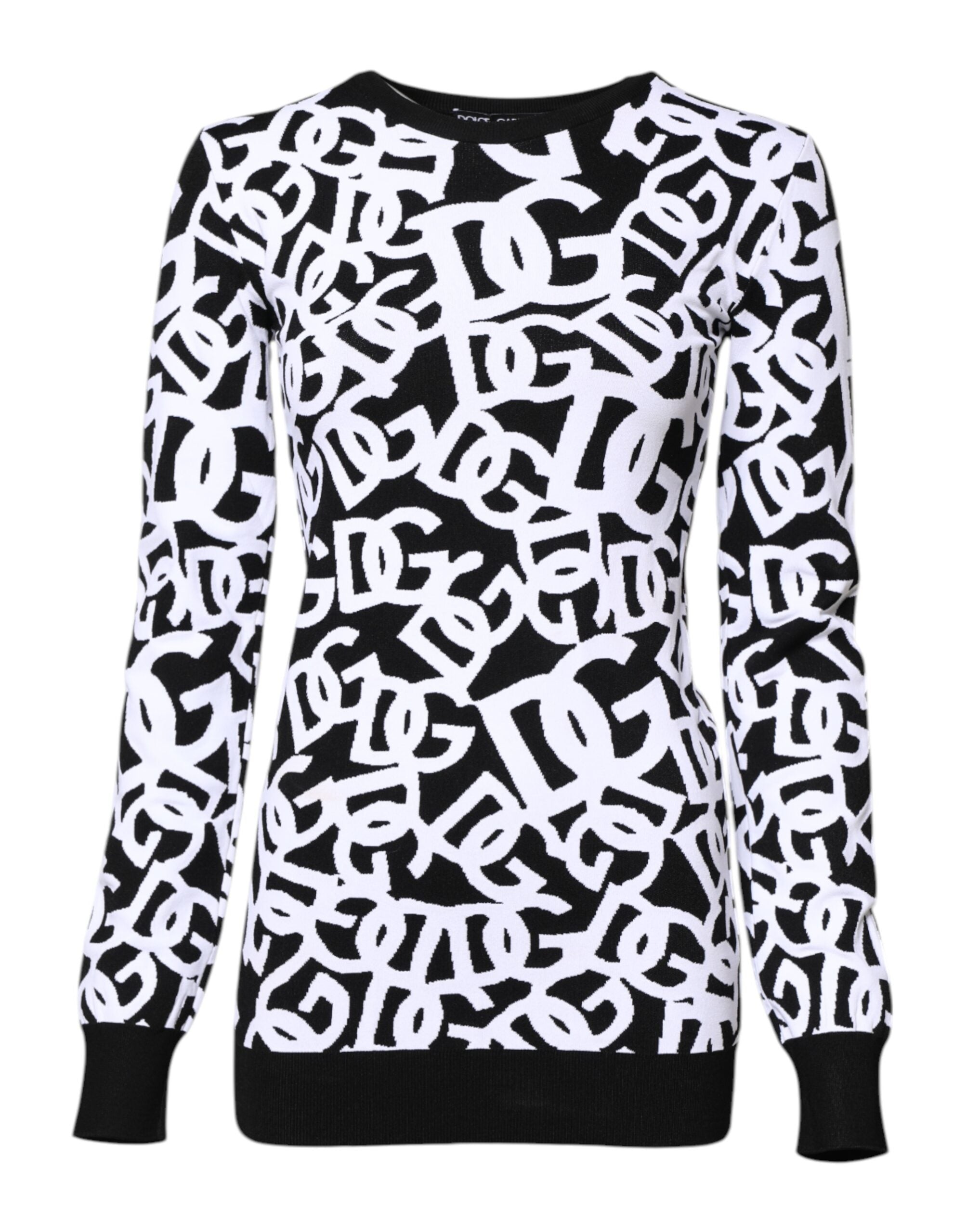 Black White Logo Print Women Pullover Sweater