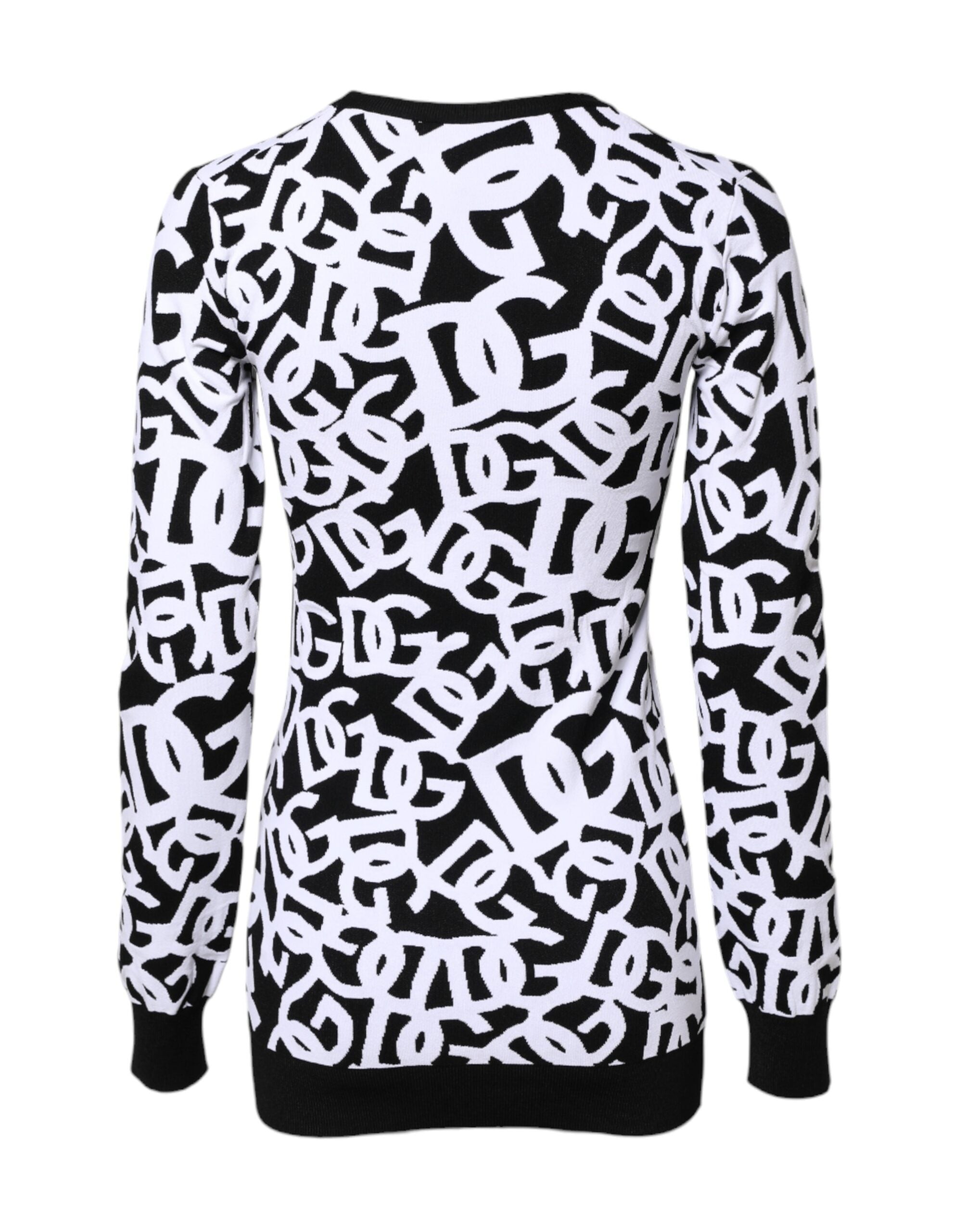 Black White Logo Print Women Pullover Sweater