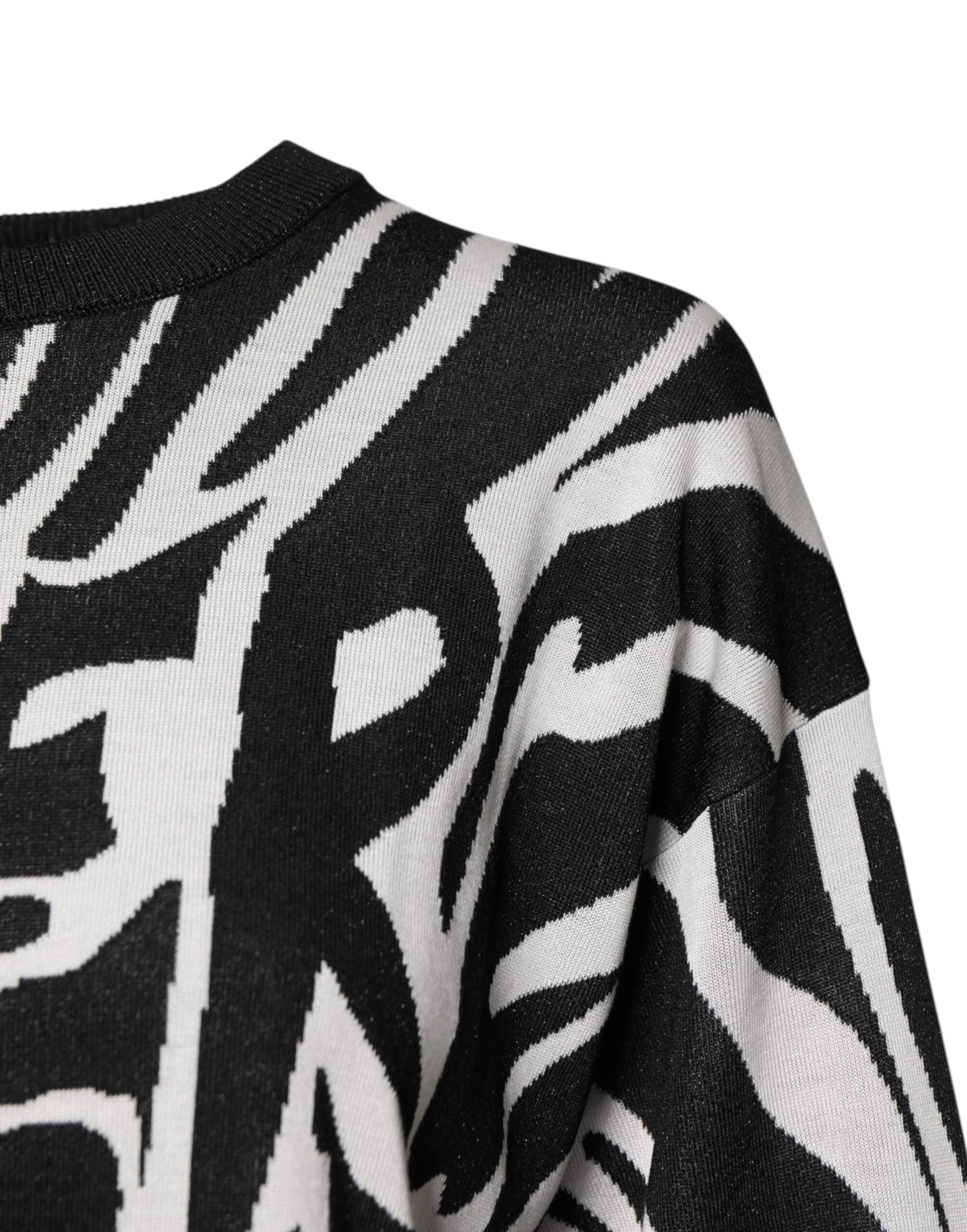 Black White Print Women Pullover Sweater