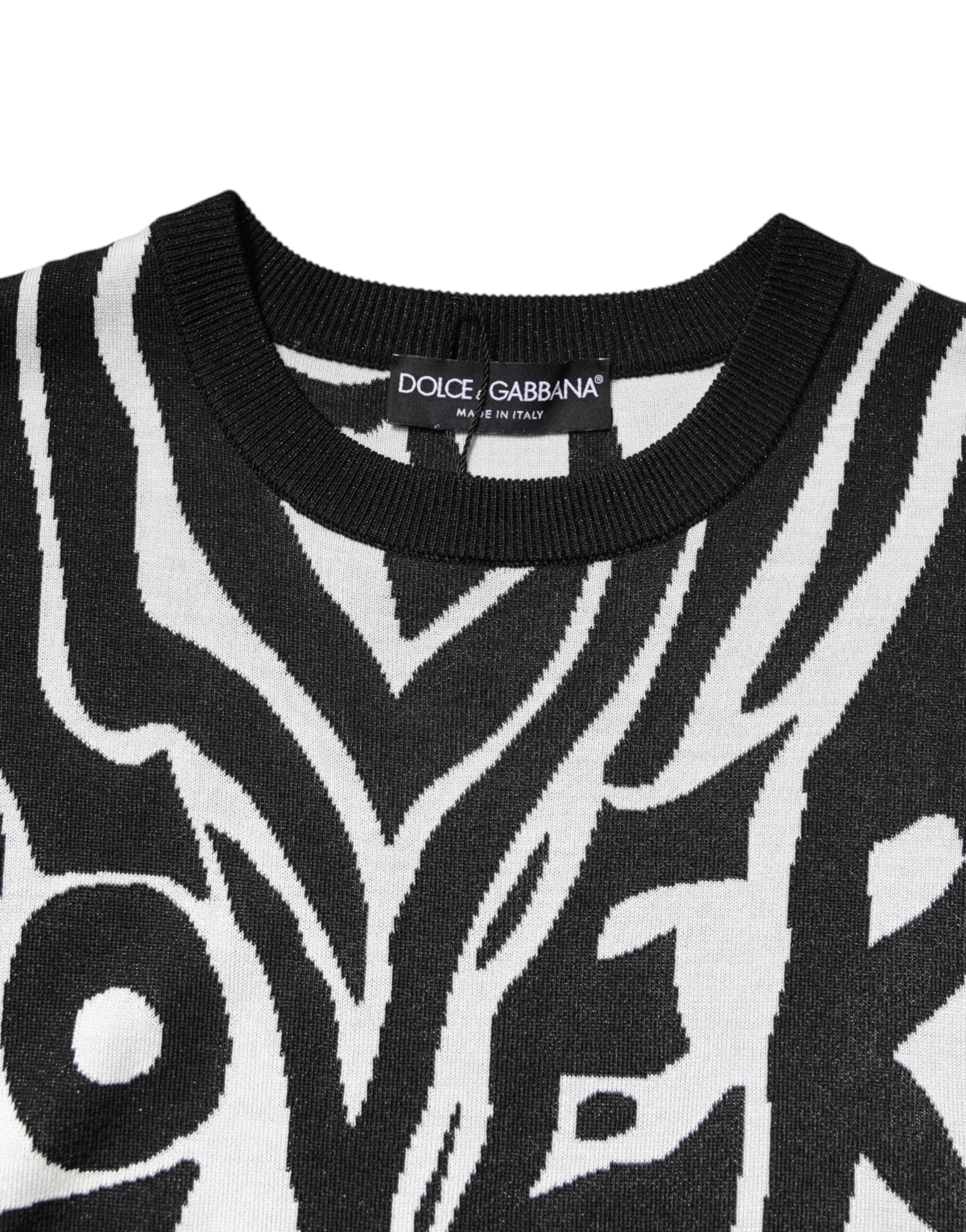 Black White Print Women Pullover Sweater