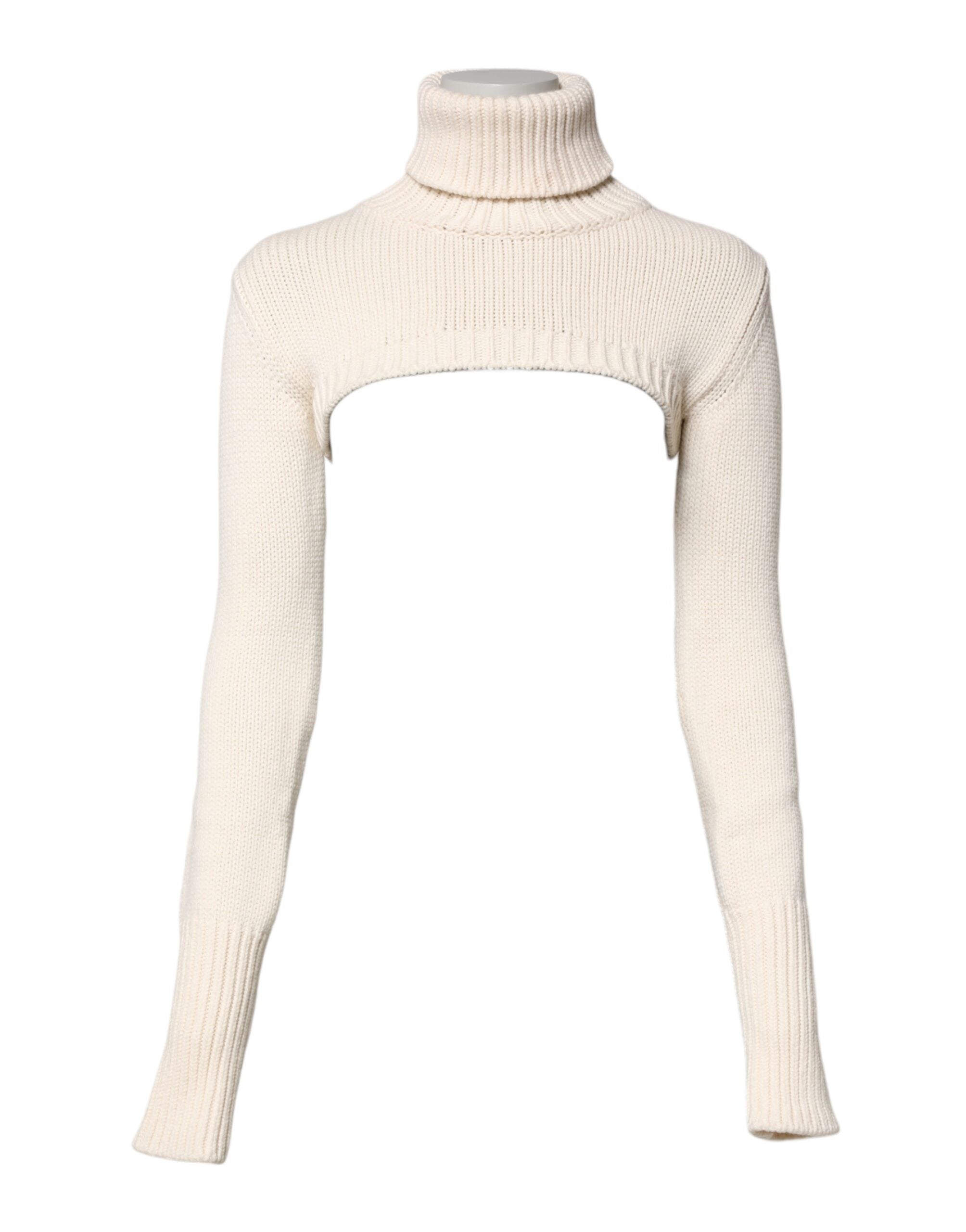 Ivory Cashmere Turtleneck Cropped Top Sweater