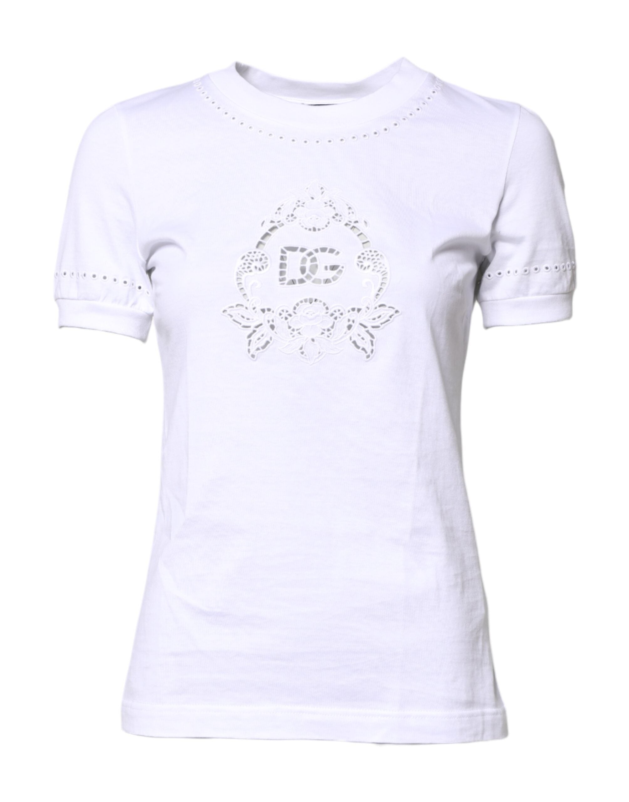 White Cotton Floral Logo Crew Neck T-shirt