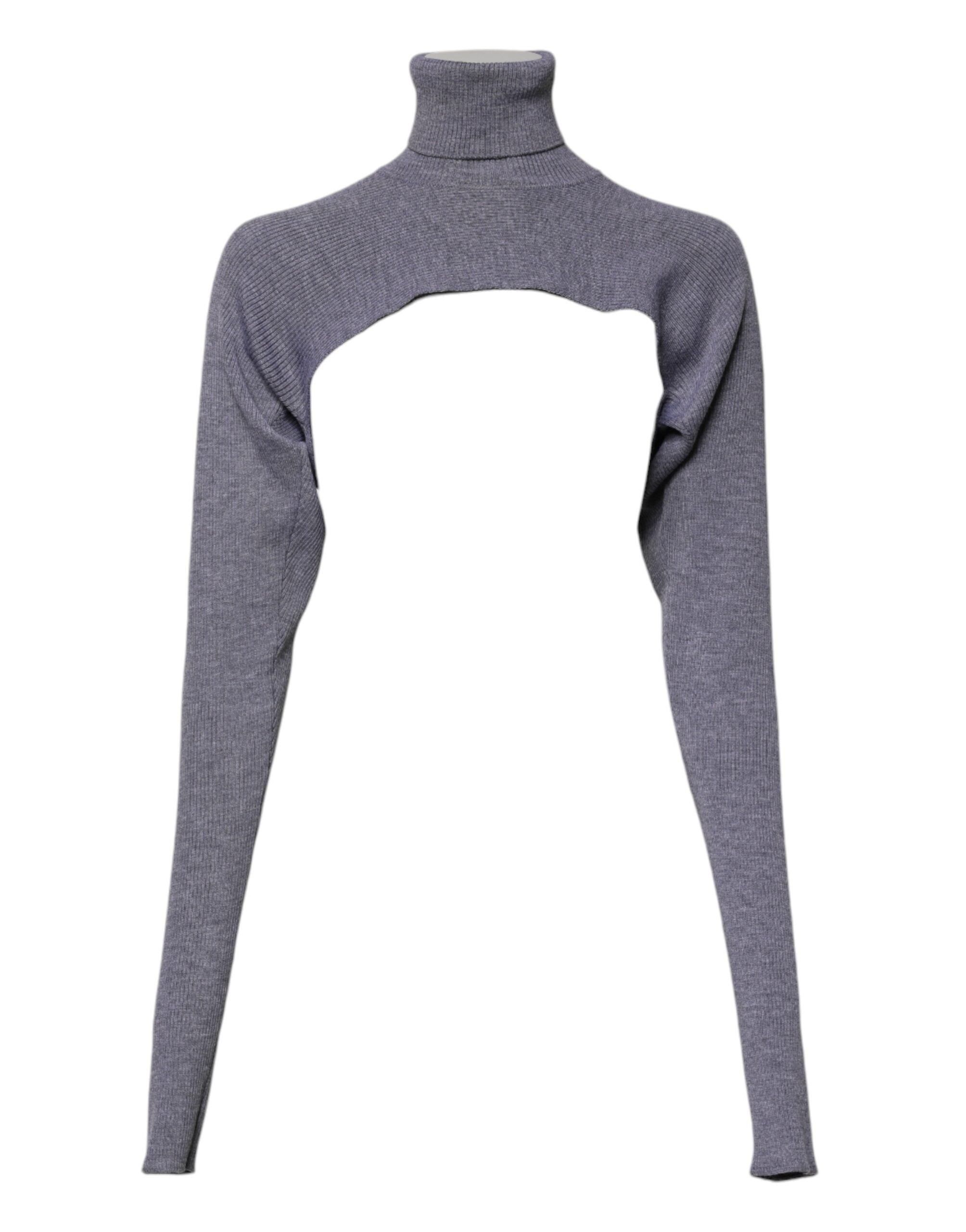 Gray Wool Knit Turtleneck Cropped Top Sweater