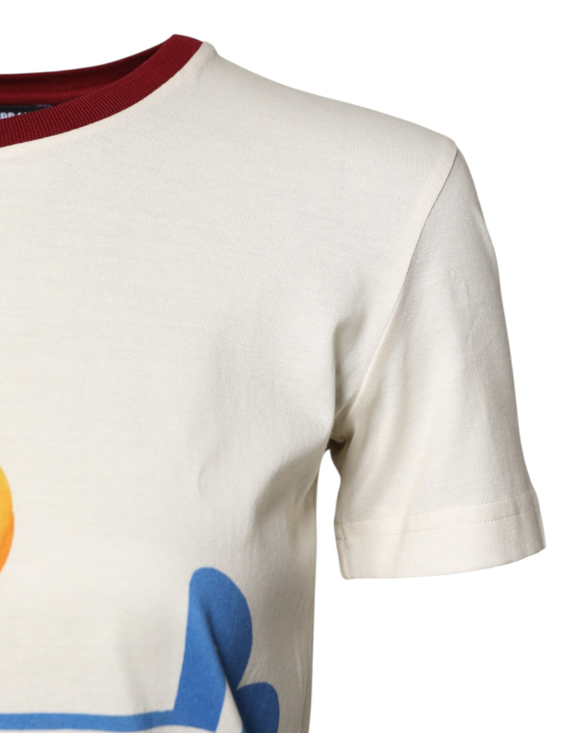 White Cotton Print Short Sleeves Top T-shirt