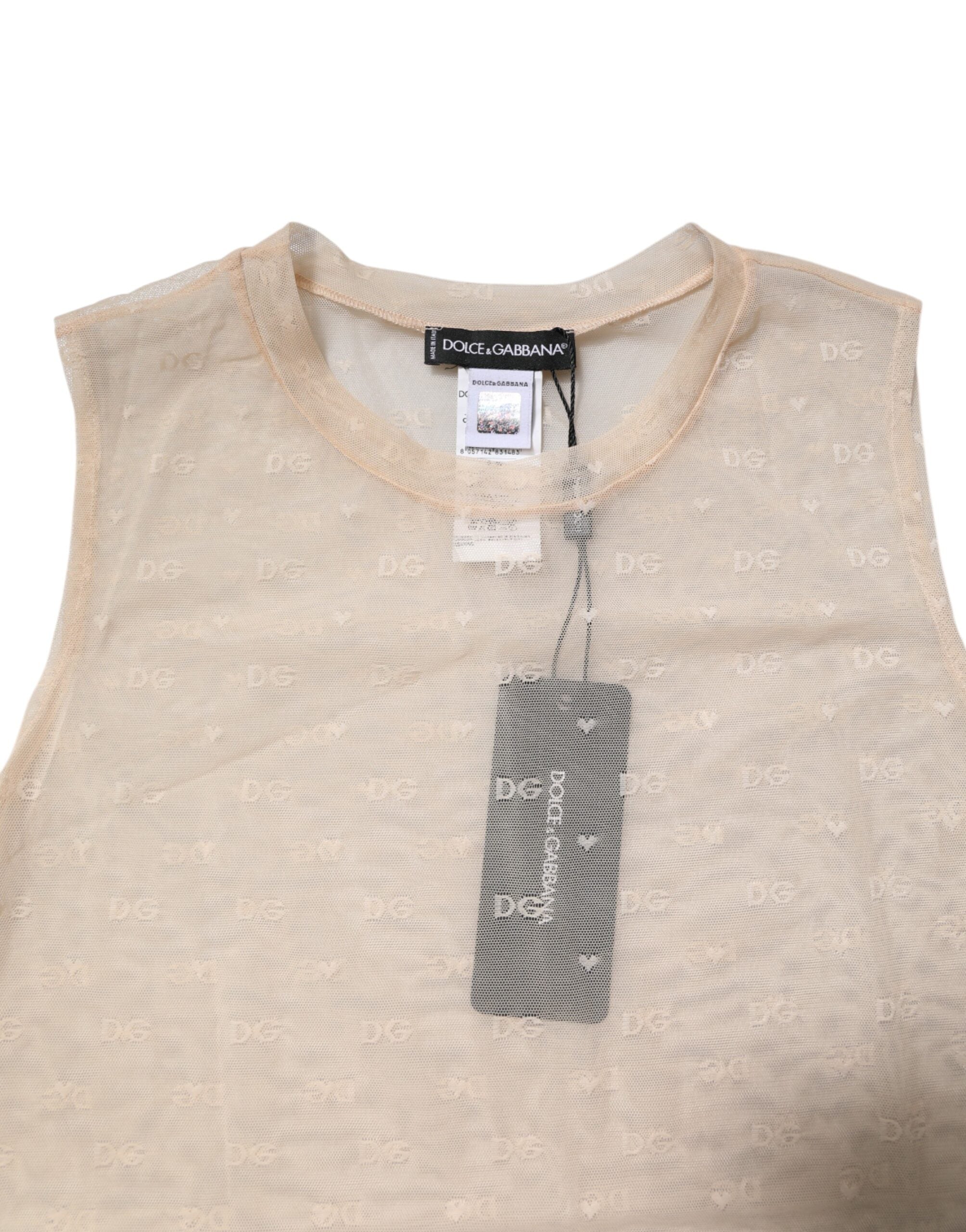 Ivory Nylon Logo See Through Sleeveless Tank Top