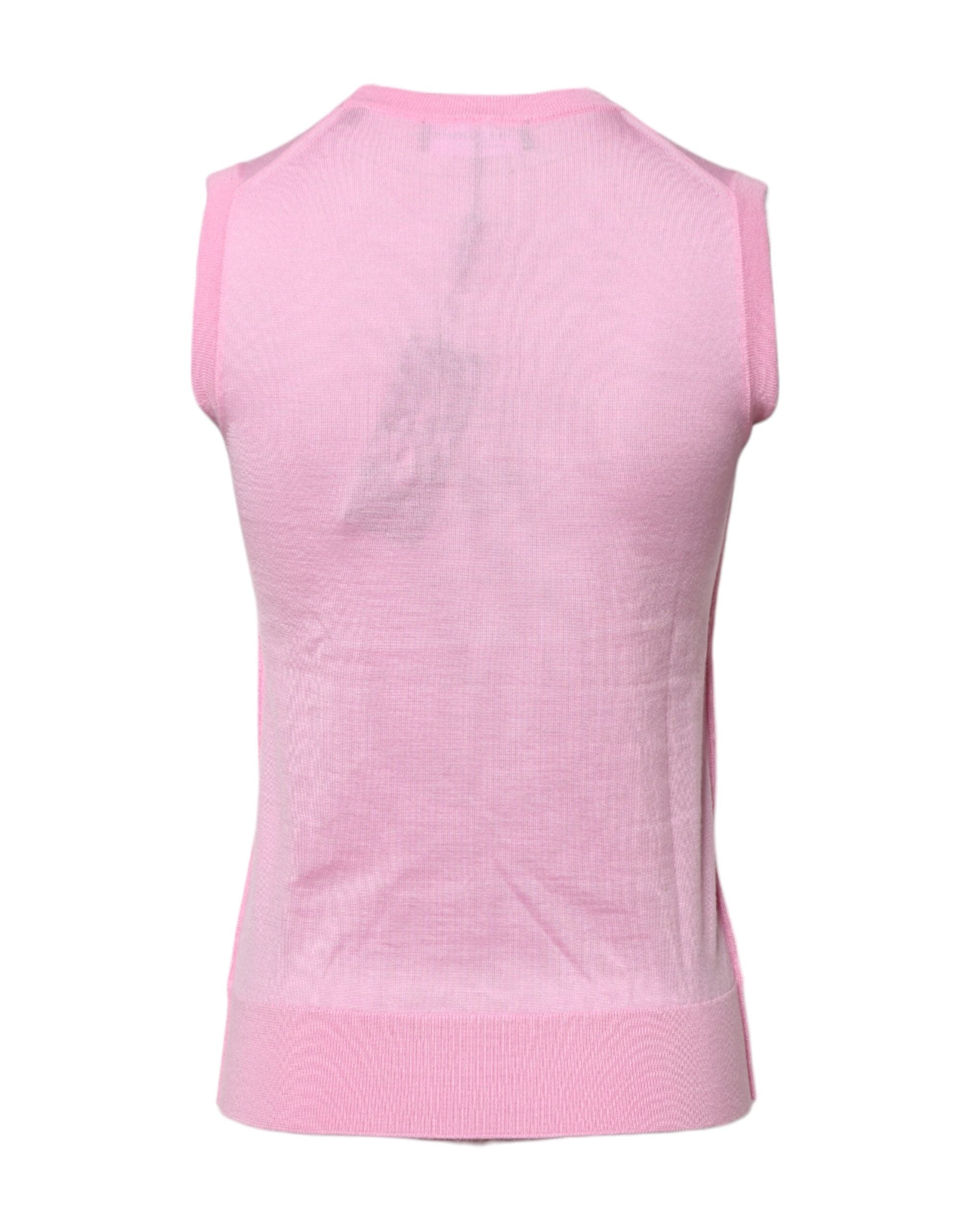 Pink Cashmere Round Neck Sleeveless Tank Top