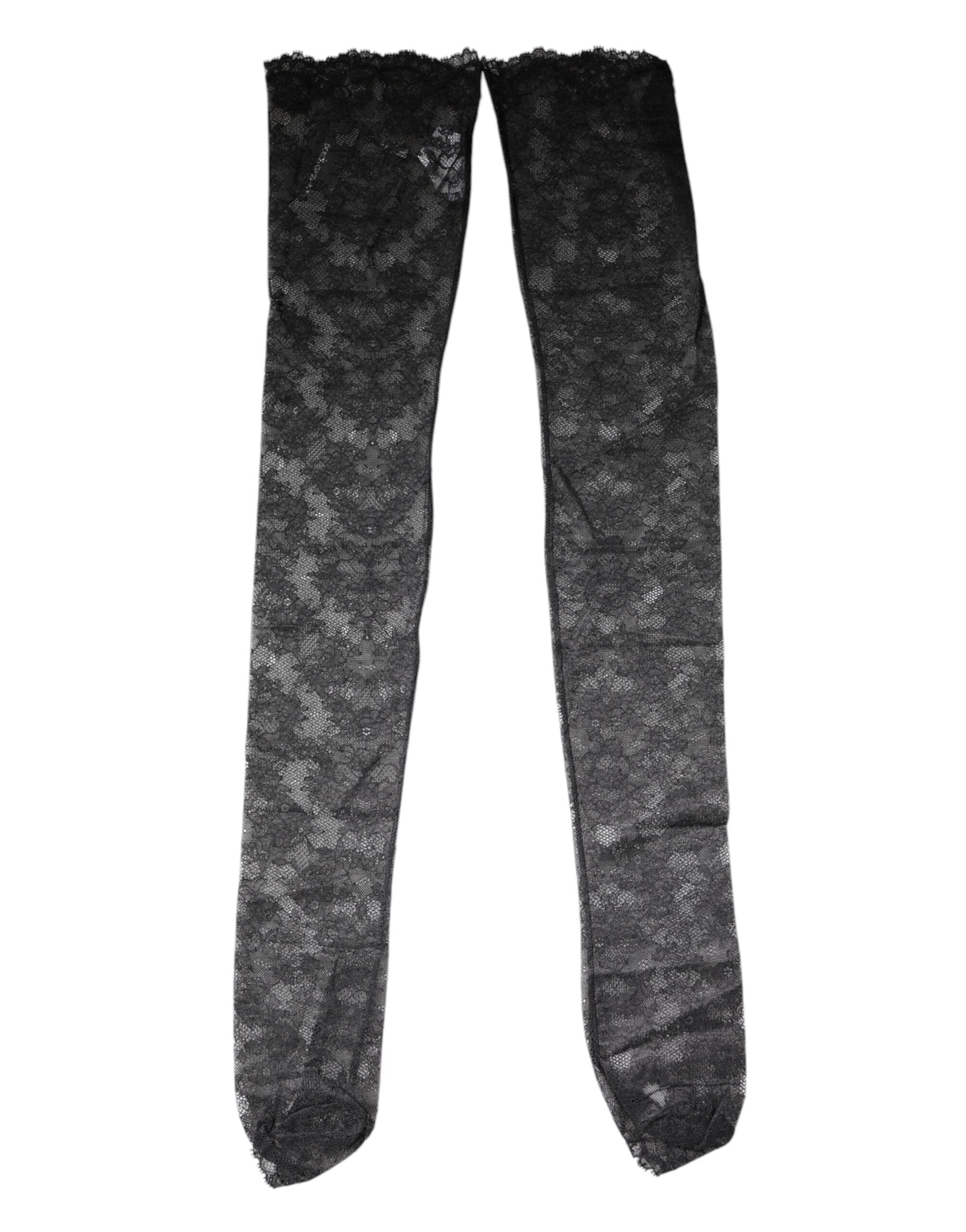 Black Floral Lace Cotton Stretch Stockings Socks